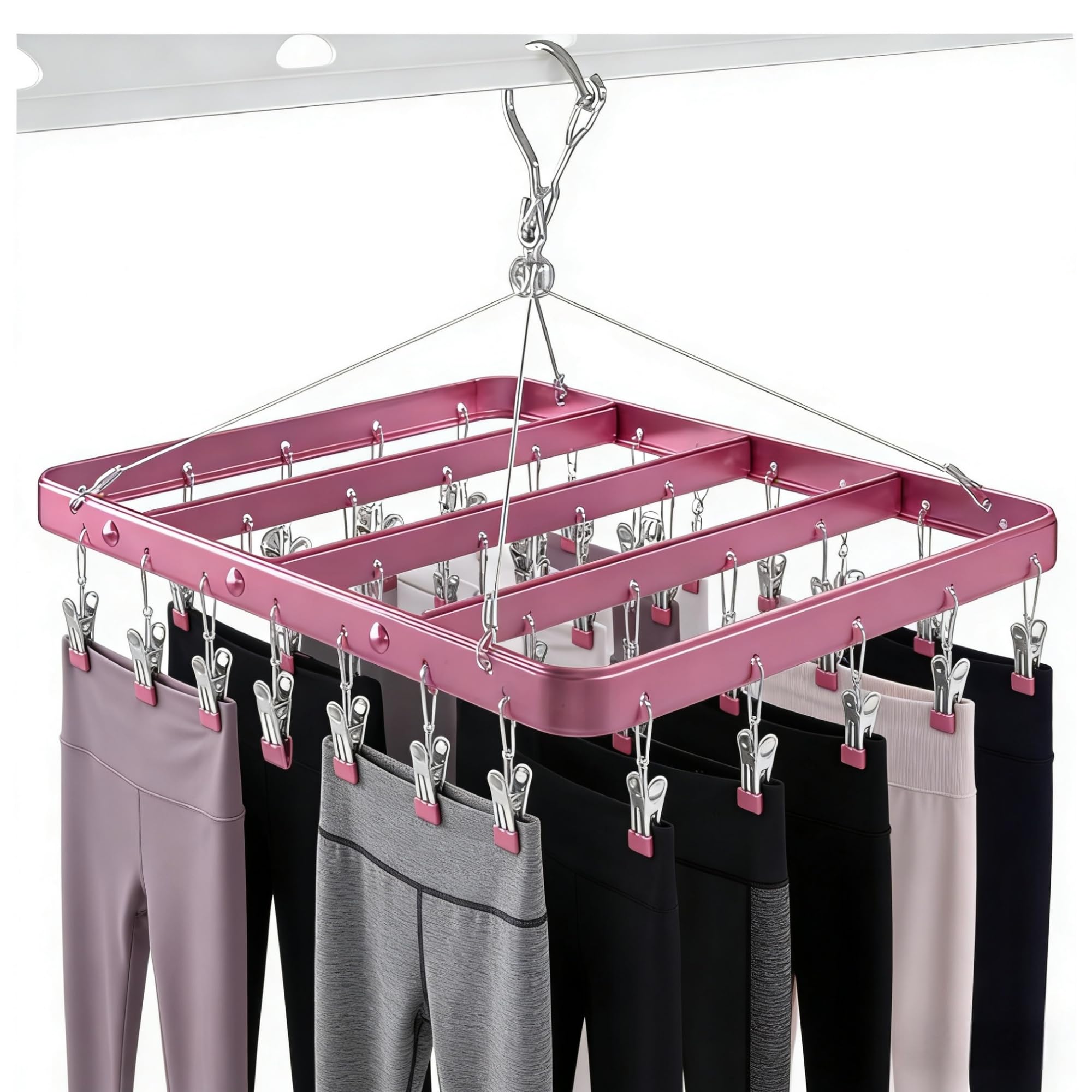 Perchero para pantalones con clips, estantes de secado de ropa con clip, perchas metálicas con 36 clips, colgador de ropa interior plegable a prueba de viento, colgador de ropa para jeans
