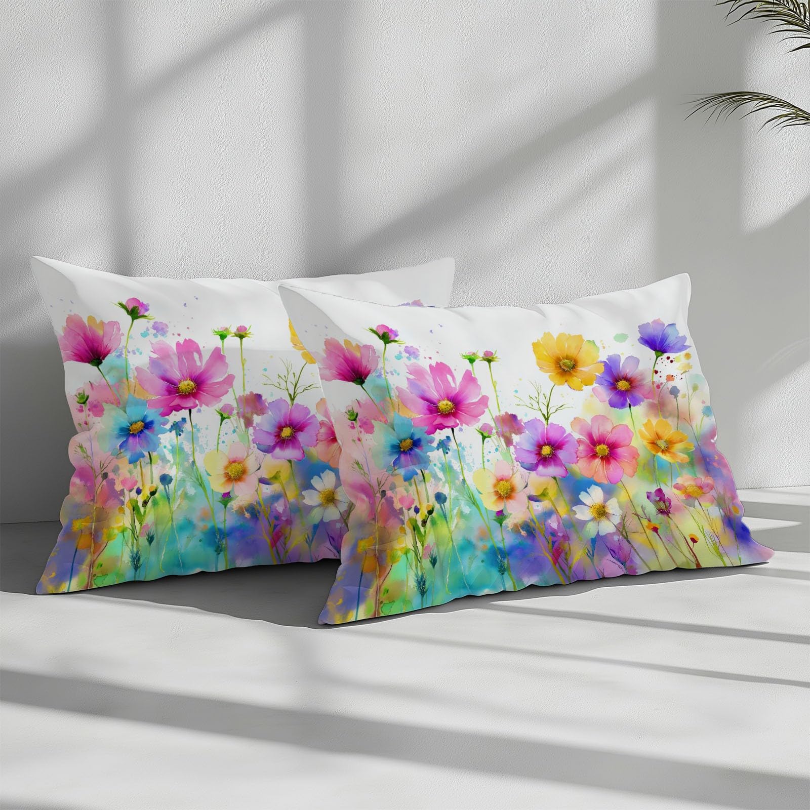 Akwarela Pokojowa Poszwa na kołdrę 200 x 200 cm, rośliny stokrotki dzikie kwiaty biała łąka, 3-częściowy zestaw pościeli z 2 poszewkami na poduszki, zamek błyskawiczny i ochrona przed ścieraniem dla