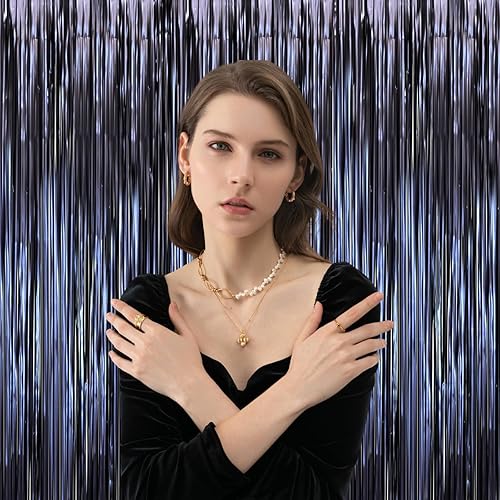 Miniatura 226 de Cortinas de fondo de flecos de papel de aluminio para fiestas, 3 piezas, 39.6 x 98.4 pulgadas, azul retro 48 Retro Azul,03 Rosa,04 Rosa