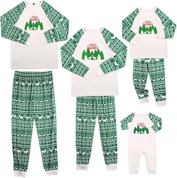 Christmas Pajamas for Family Pajamas Set Xmas Pjs for Family Set Green