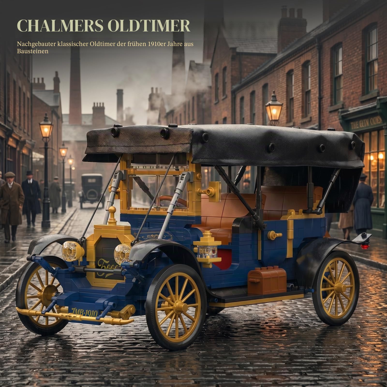 JMBricklayer Vintage Auto Klemmbausteine Erwachsene mit Licht, 50003 Retro Modellbau mit Leder-Faltverdeck, Oldtimer Car Sammler Ausstellungsset, Bausteine Geschenke für Fans Antik Fahrzeuge 14+