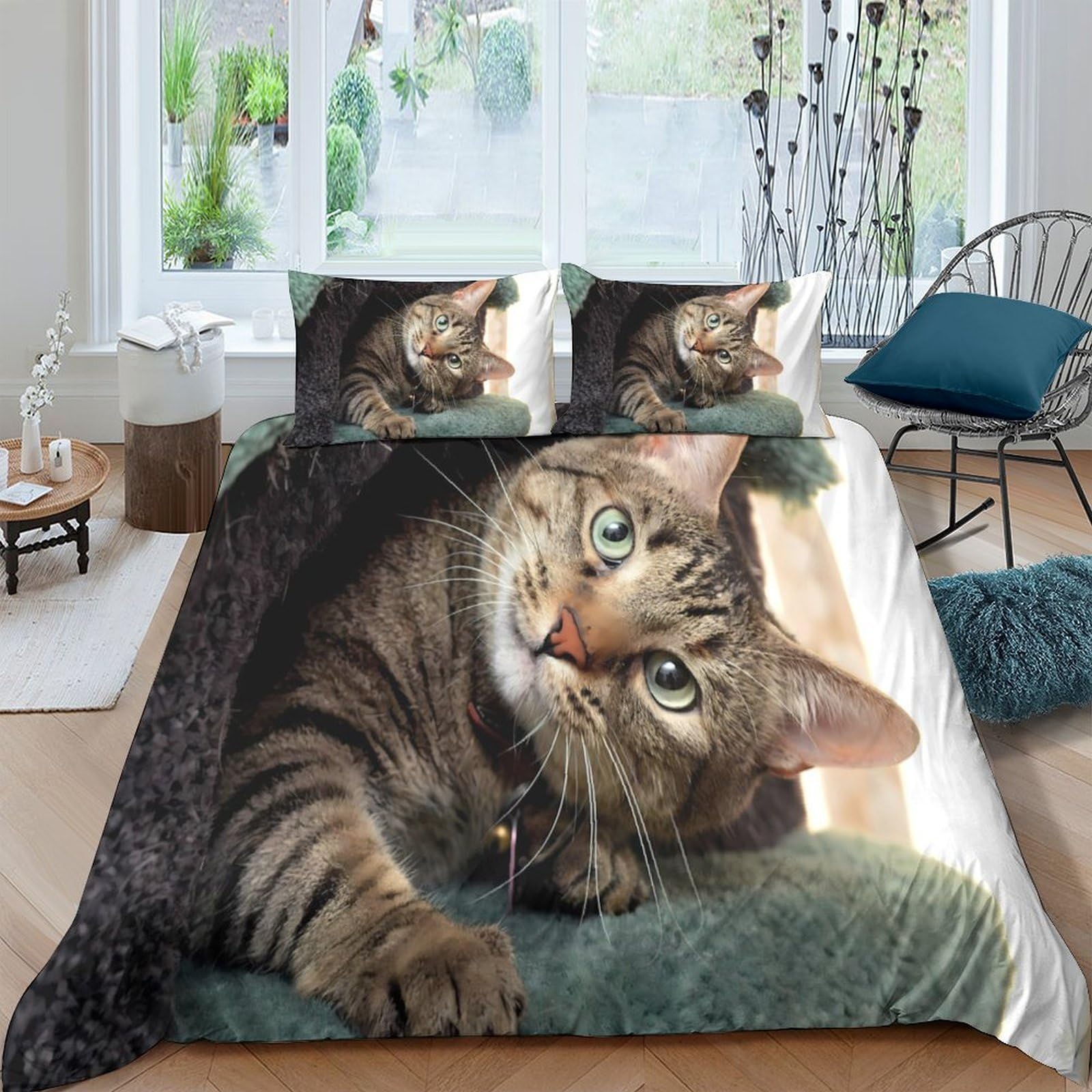 Ctjqhvkz Style-5 3D Printed Tabby Cat Fitted Sheet Microfiber Soft Breathable Realistic Cat Face Bed Cover For Bedroom Home Decor Single（135X200cm）