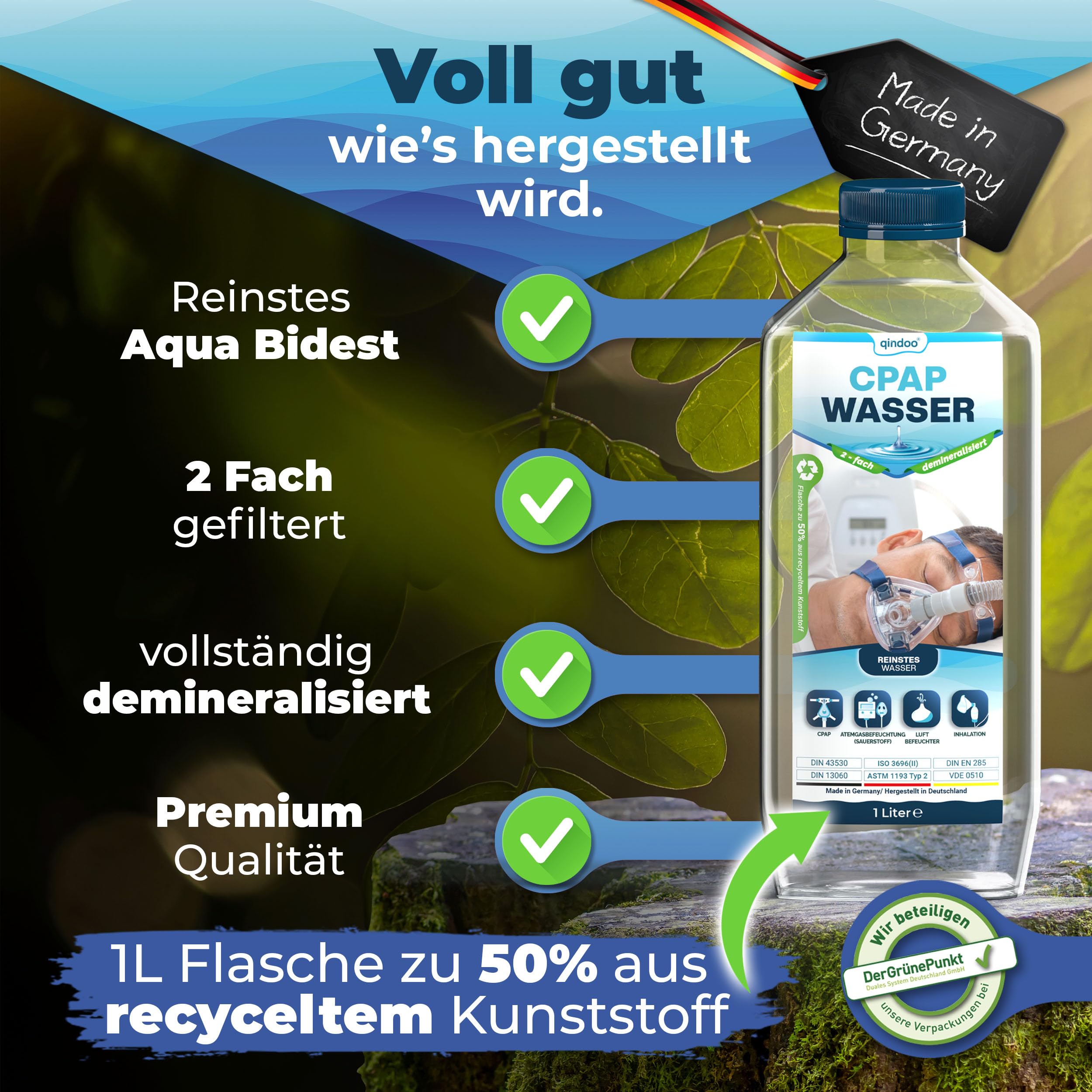 6x Qindoo CPAP Wasser für Sauerstoffgerät Atemgas-Befeuchtung, Inhalator, Luftbefeuchter, Verdampfer, Bedampfer, CPAP Geräte (6 Liter)
