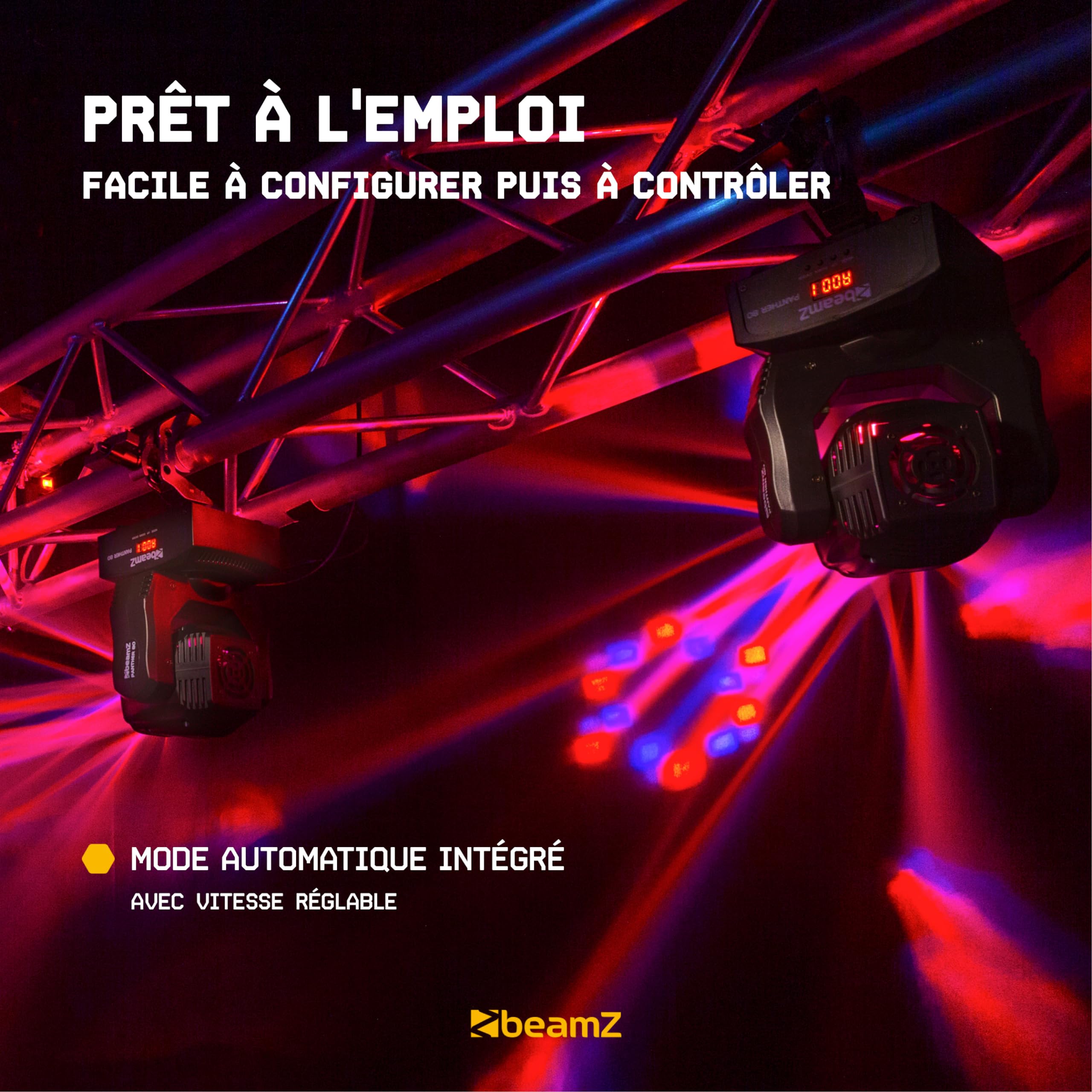 Beamz Panther 80 Lyre LED - 6x LED 12 Watts RGBW CREE, Mode DMX ou Stand Alone, Gestion Audio ou Auto, Fonction Maitre/Esclave, Shows Préprogrammés, Idéal DJ, Concert, Boite de Nuit