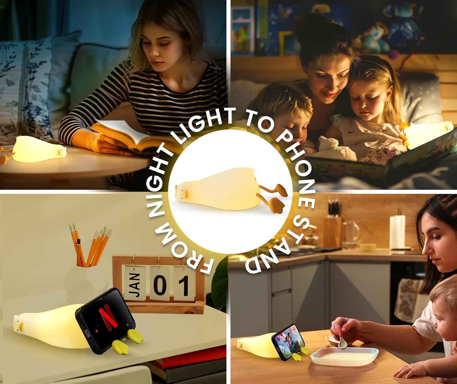 MD TEAM Lying Flat Duck Night Light w/Voice Control - Adjustable Brightness w/ 7 Light Colors, 30-Minute Timer - Phone Stand for Nursery, Funny Gifts for Duck Lovers, Weird Stuff Gift Idea Cute Lamp - Image 6