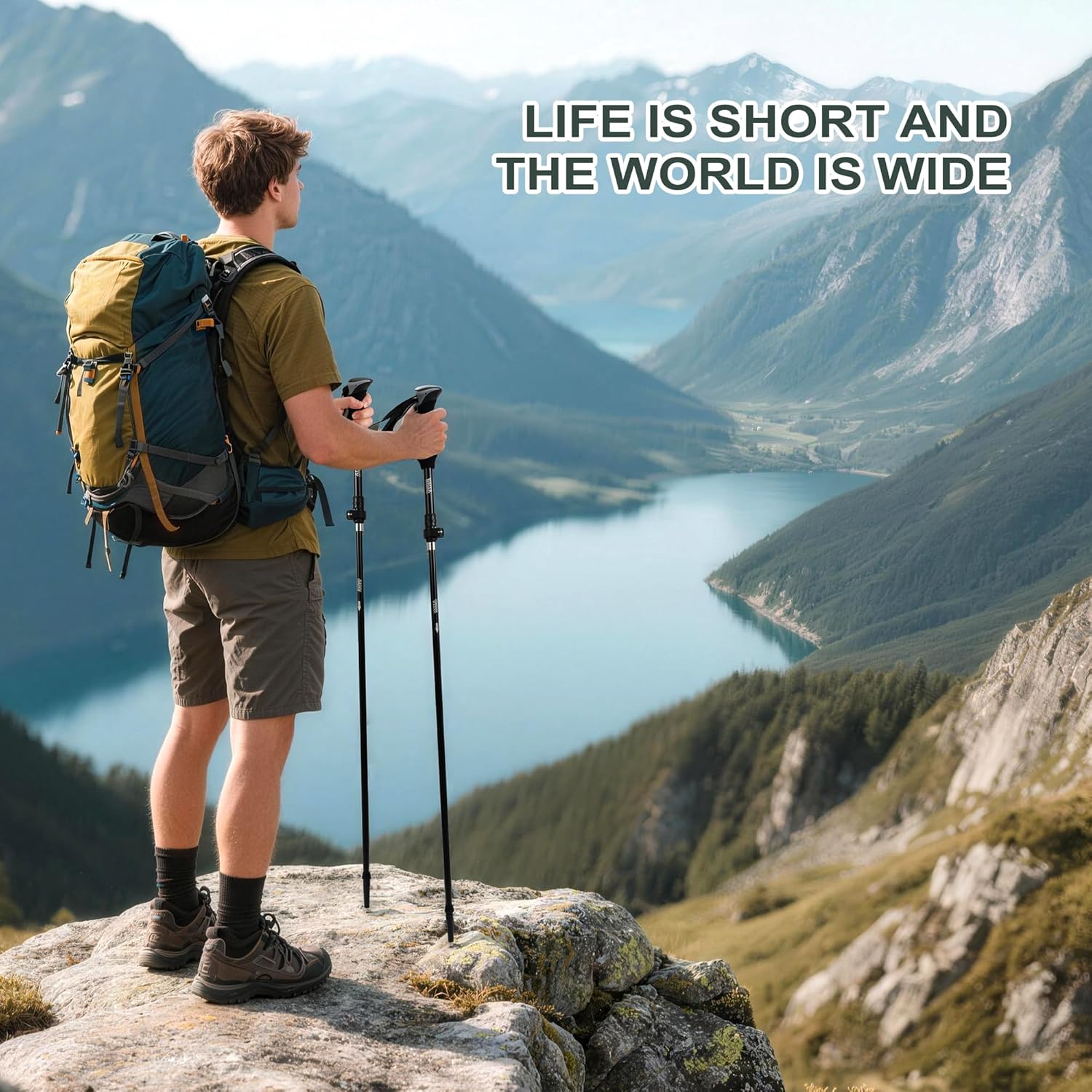AISUNOURDOOR Lightweight Adjustable Trekking Poles, Aluminum Collapsible Travel Hiking or Walking Sticks for Women Children, with One Disposable Raincoat