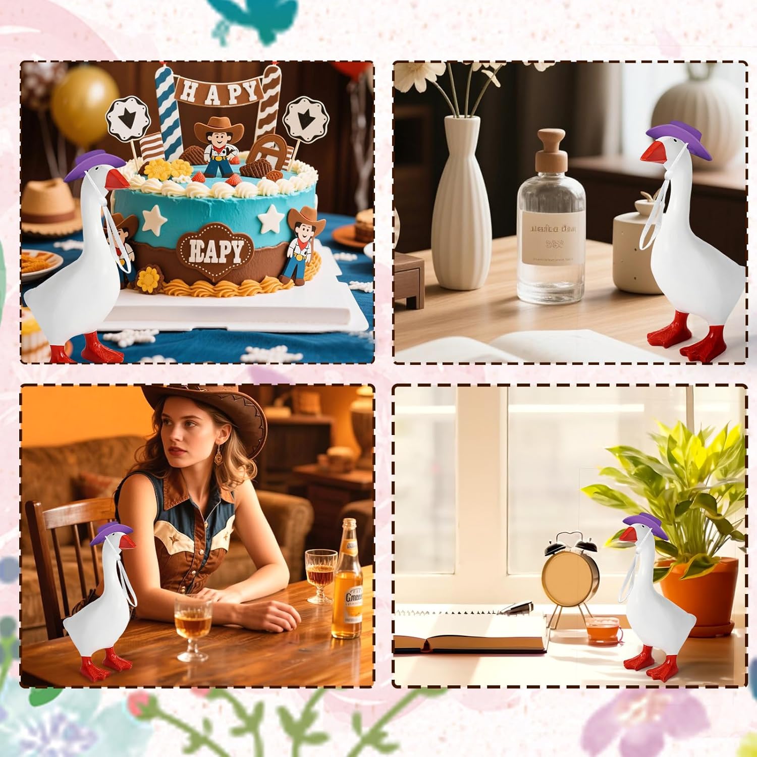 6pcs 7 Inch Mini Desk Goose Headwear, Plastic Desktop Cowboy Hat Adjustable Magnetic Decoration & Seasonal Display