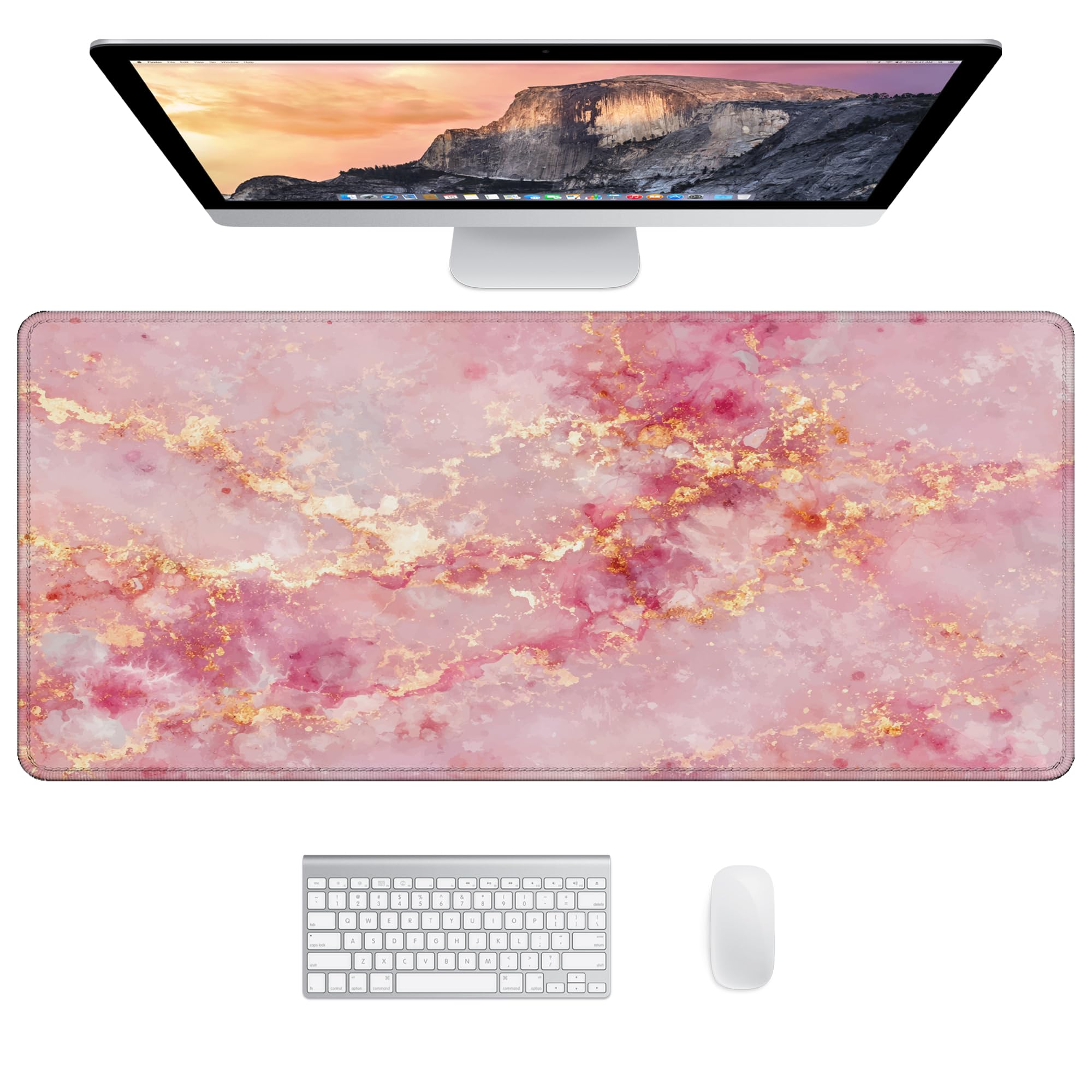 JJ PRIME 90x40cm Non Slip Marble Desk Mat Large | Marble Mouse Mat Gaming Smooth Surface | Desk Pad Large Mouse Pad - XXL Mousepad Home Office Accessories Table Protector (Pink Marble)