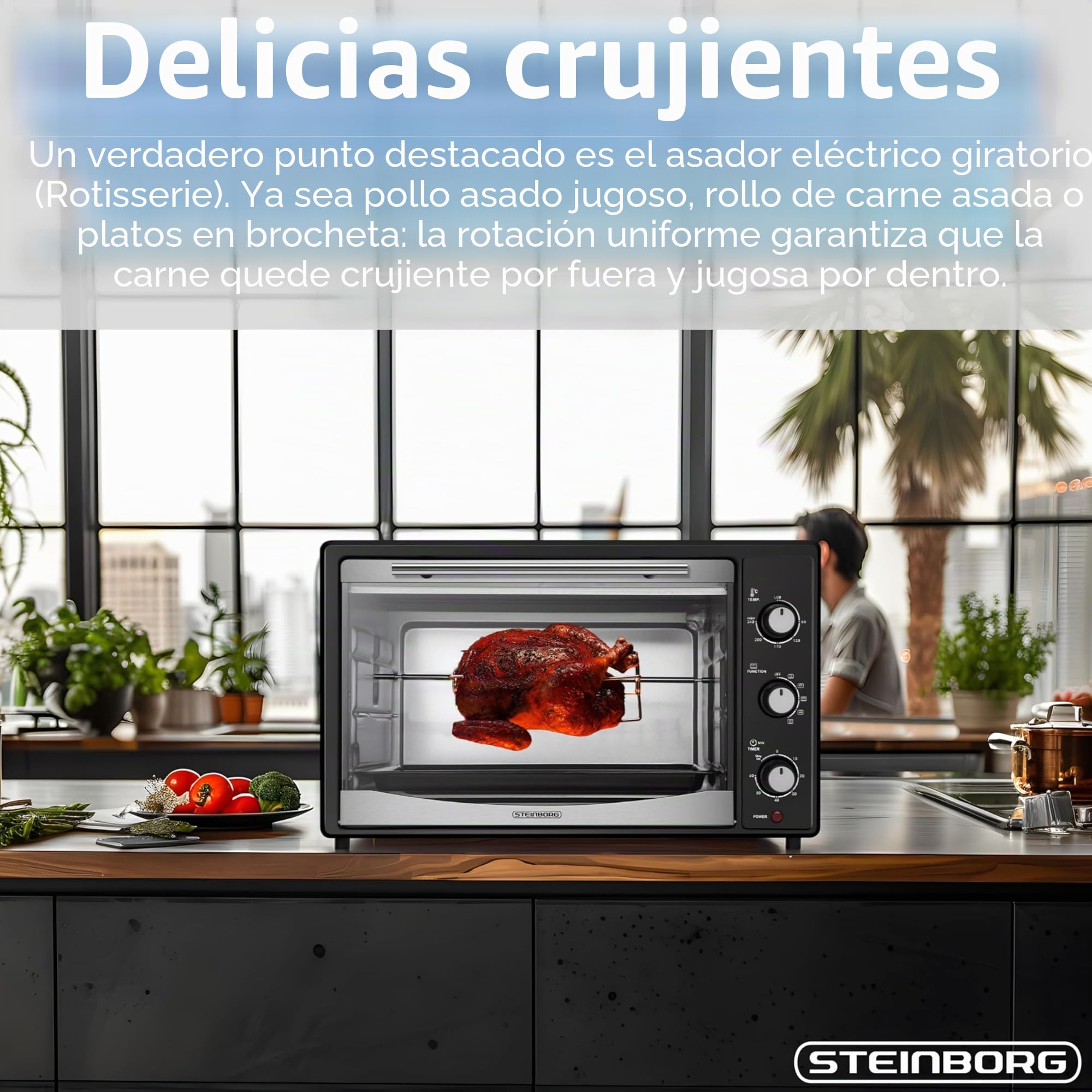 Mini horno 45 L 1800 W recirculación pincho giratorio eléctrico para pizza