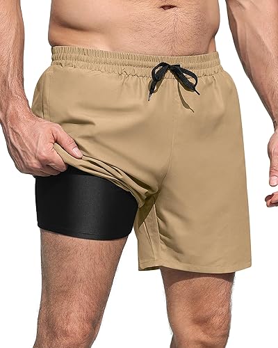 RQP Mens Swim Trunks with Compression Liner 6 Inch Quick Dry Mens Bathing Suit with Zipper Pockets