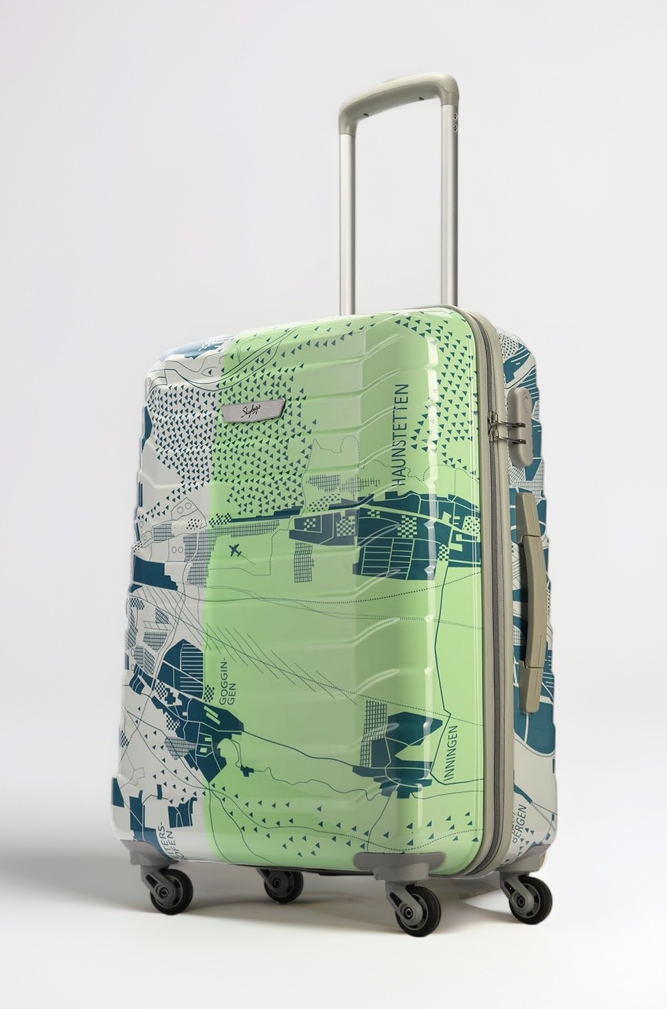 Skybags Medium ABS Trooper Size Hardshell Luggage (65 Cm) | Printed Luggage Inline Trolley Bag with 4 Wheels and Resetable Combination Lock | Unisex, Green