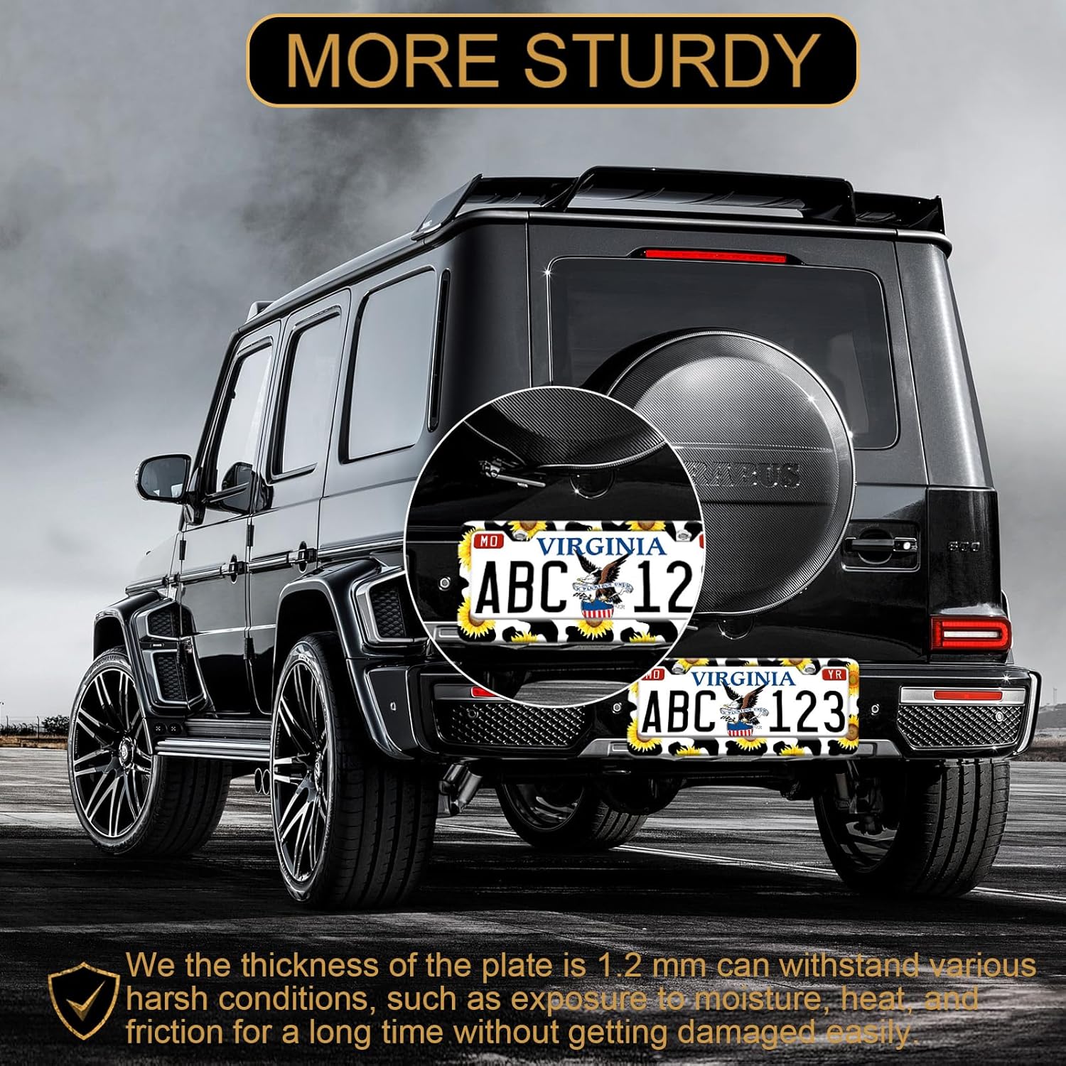 Cow Print Sunflower License Plate Frame Cute Aluminum License Plate Holder Car Tags Decorative Car Accessories with Screws for Women Men Fit Standard Us Canada Vehicles 12.3x6.3 inch - Image 3