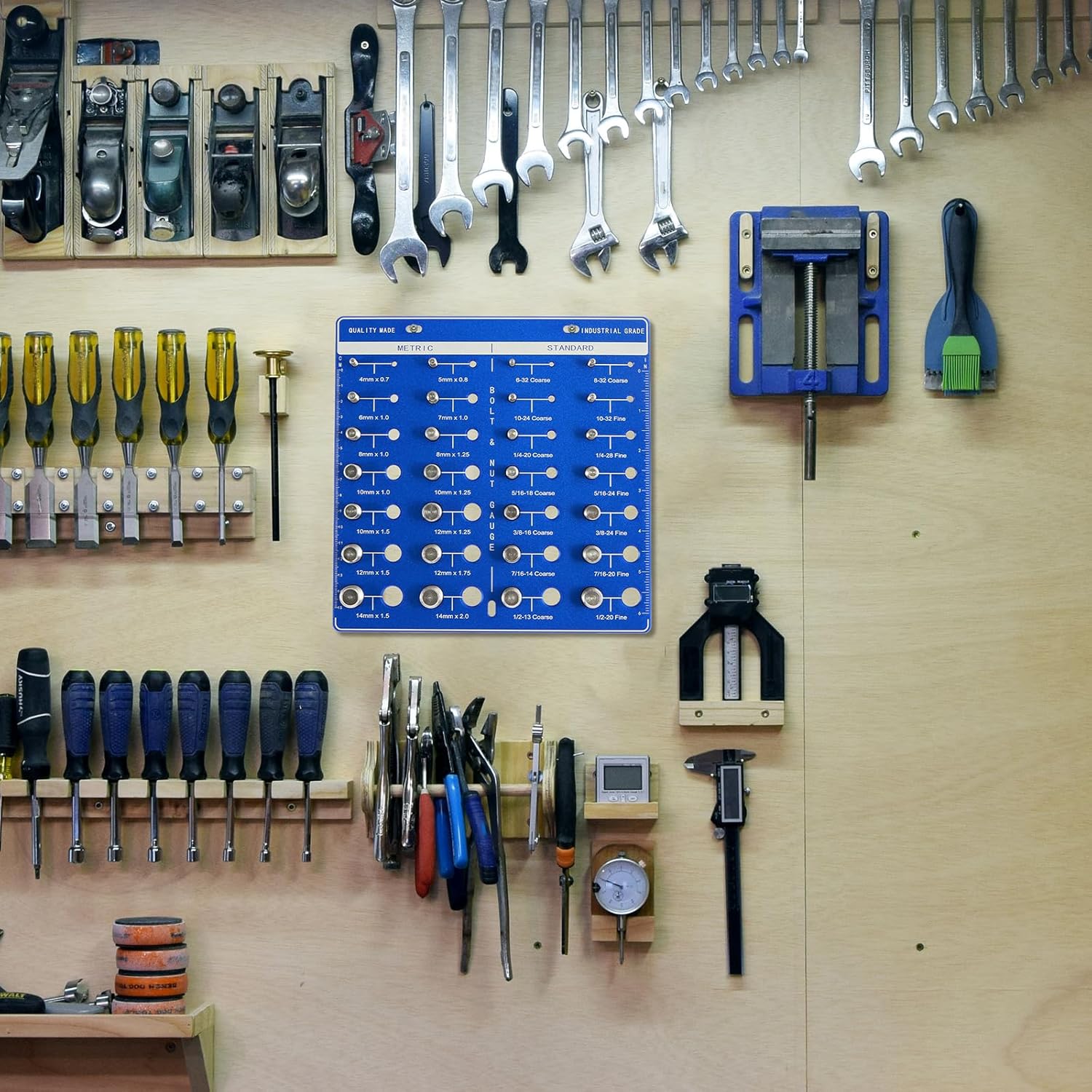 Nut and Bolt Thread Checker Set Aluminum Alloy 28 Thread Identifier Gauge Inch and Metric Size Precise Screw Size and Thread Gauge Measuring Tool for Nuts Bolts US(Blue)