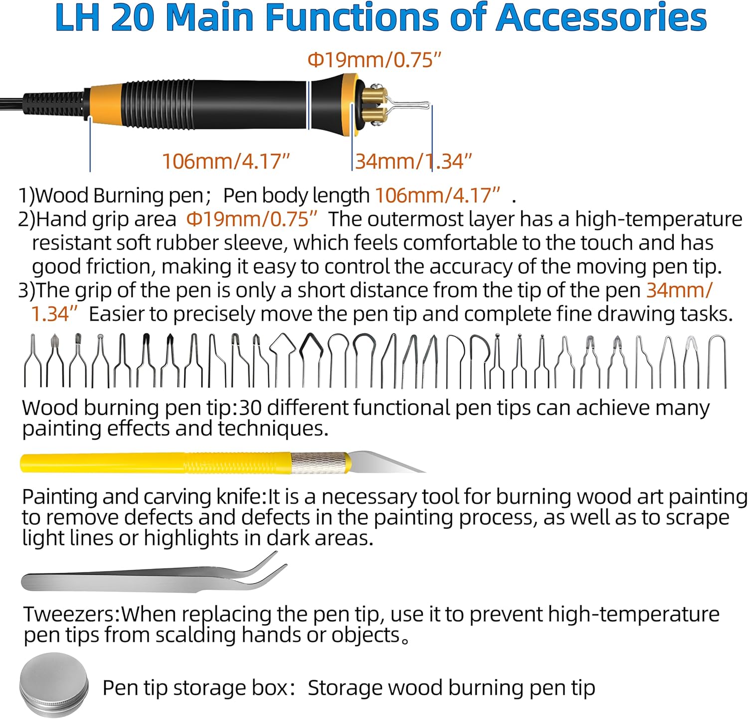 LH20 Wood Burning Kit,Wood Burning Tool, Adjustable Temperature Wood Burner Kit,professional wood burning kit for Adults Beginners Craft,pyrography pen Comes With 30Pyrography Wire Tips