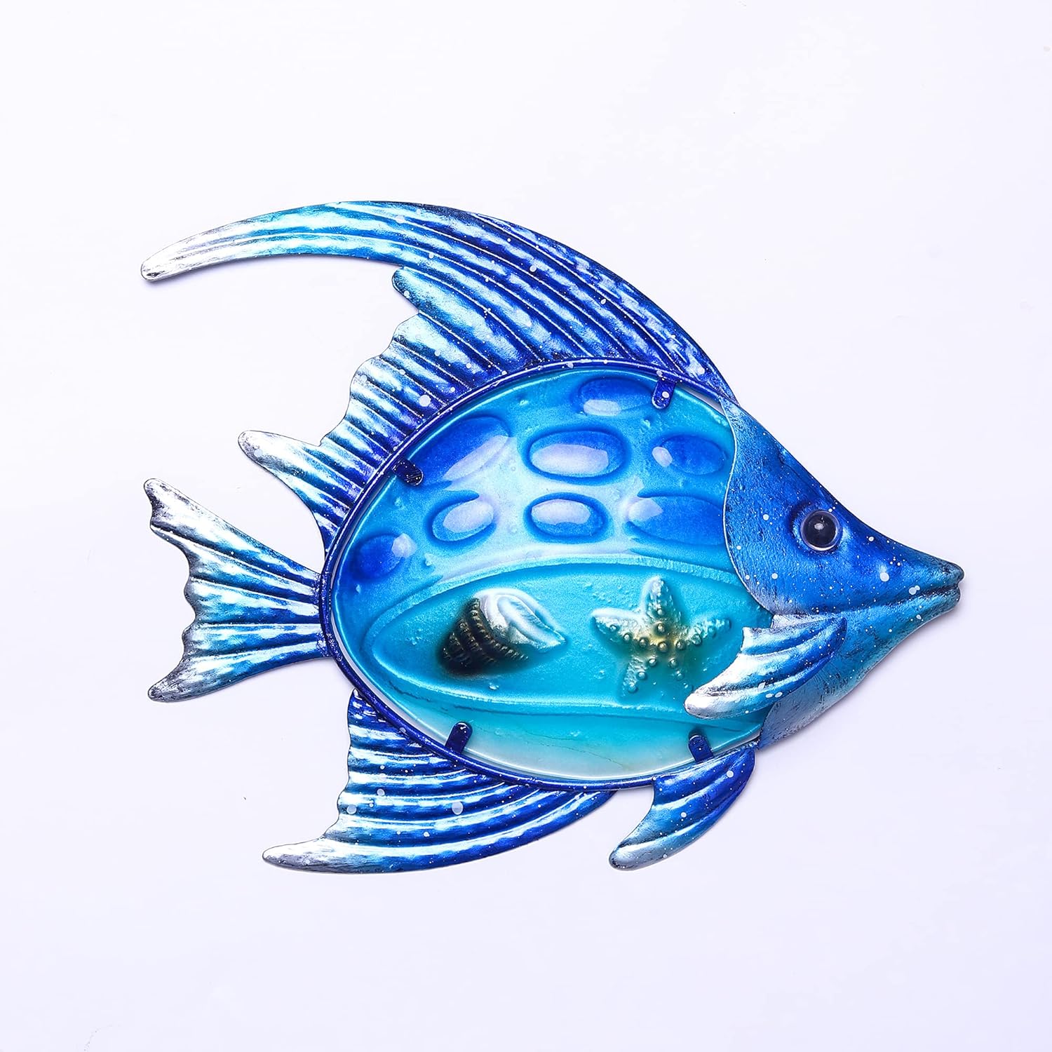 Metal Nautical Art Blue Fish Walls Decorating The Residence, Patio, Porch, Pool, Deck