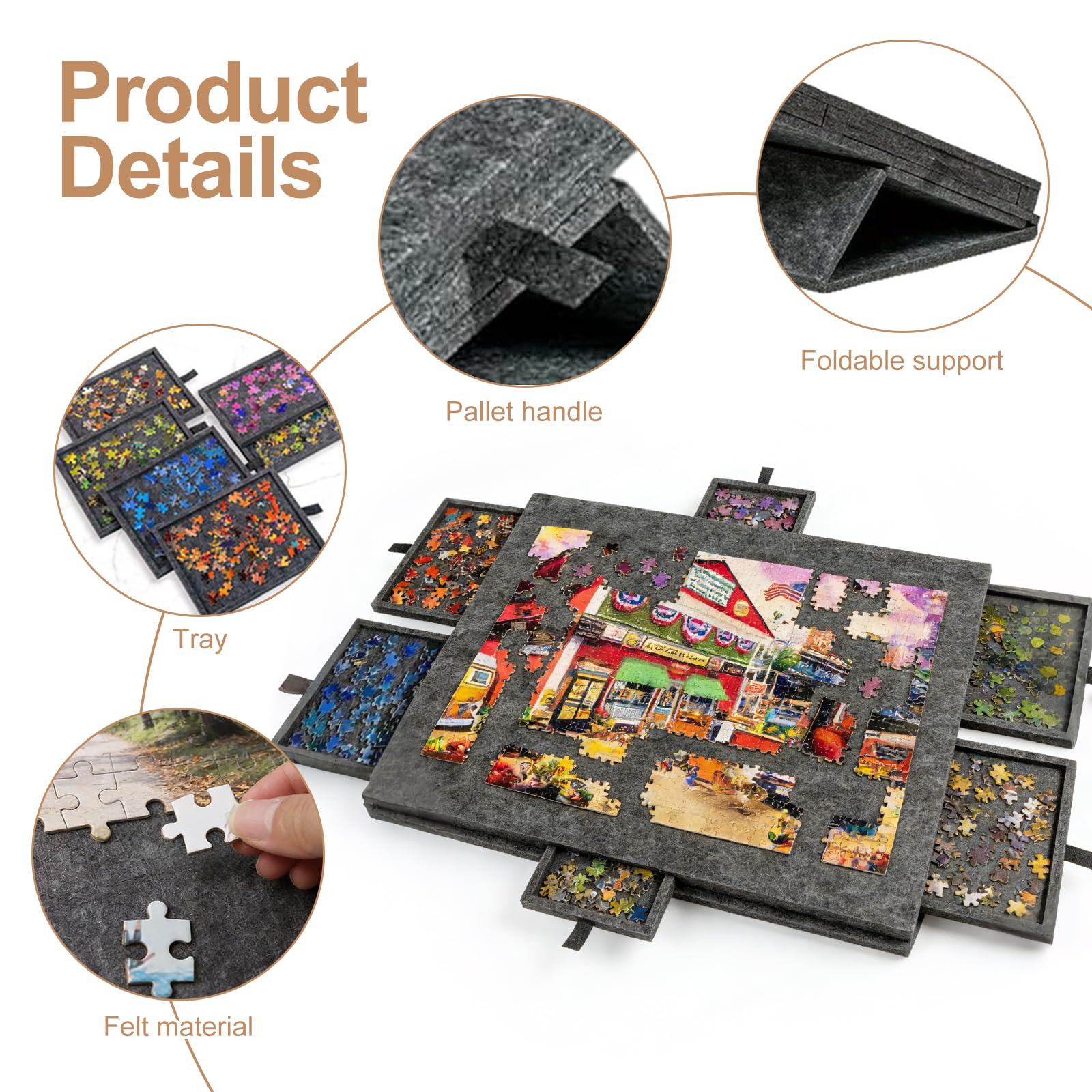 Tavolo puzzle inclinabile da 1000 pezzi, con supporto e copertura 2 in 1 e 6 cassetti, tavolo puzzle portatile per adulti, con ripiano in feltro (nero, 77 x 53,6 x 4,2 cm)