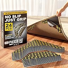 Rug Tape 24 Pcs, Strong Hold Anti-Slip Pads, No-Glue Silicone Bottom, Washable & Reusable, Low-Odor, Pre-Cut Corner Triangles & Edge Strips, Keeps Rug Corners/Edges Flat on Hardwood & Tile