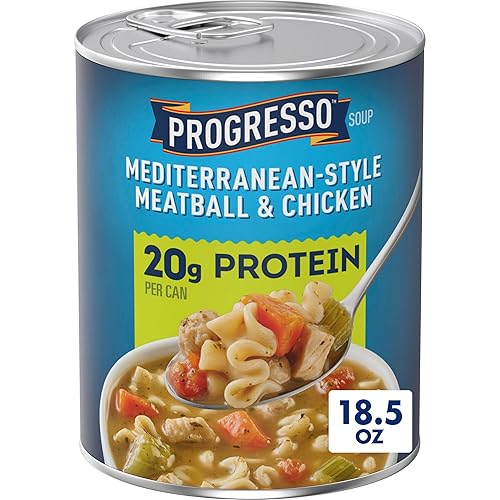Progresso Protein Mediterranean-Style Meatball and Chicken Soup, Canned Soup, 18.5