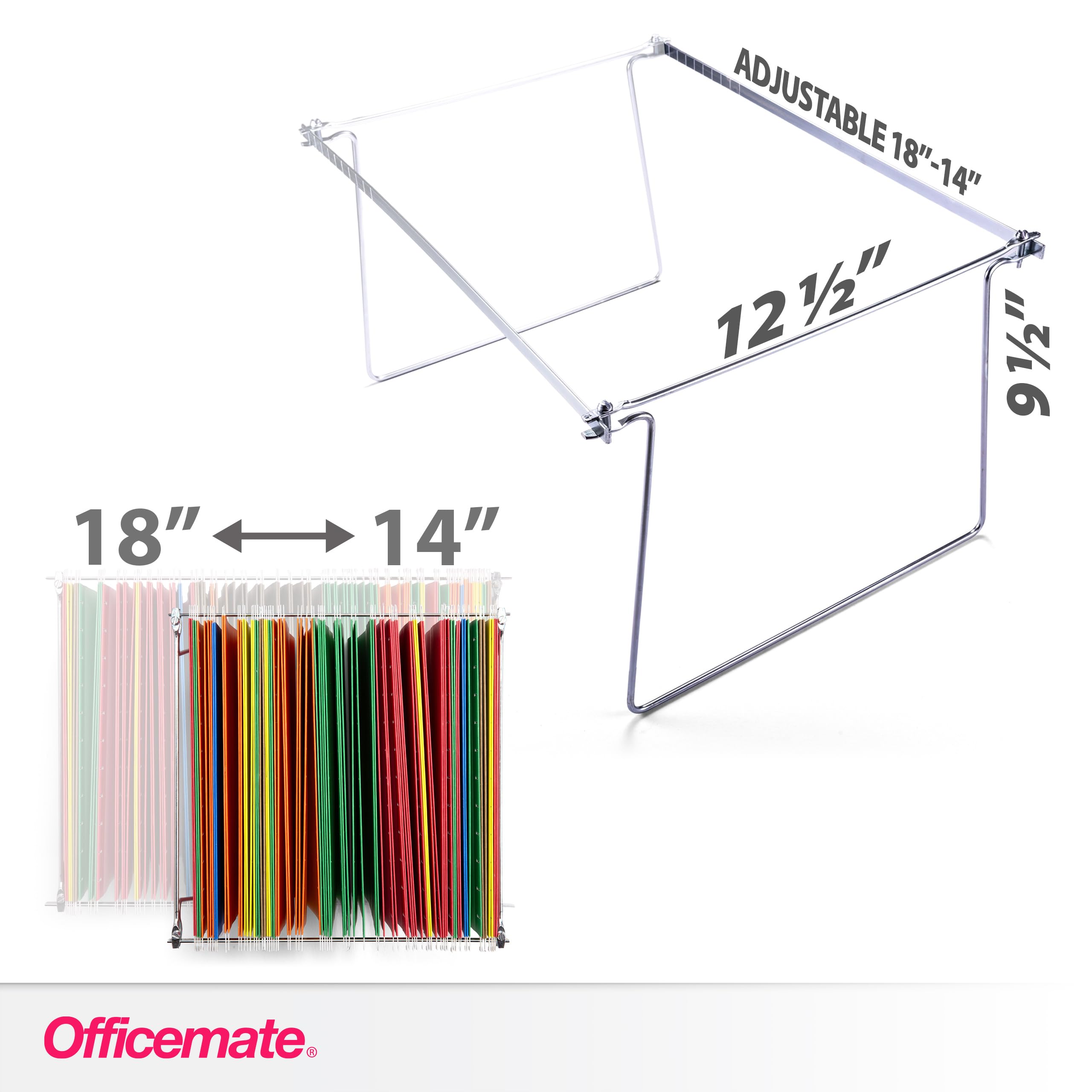 Officemate Wisząca ramka na dokumenty, rozmiar litery, regulowana od 35 do 45 cm, 2 sztuki (1 sztuka), srebrna