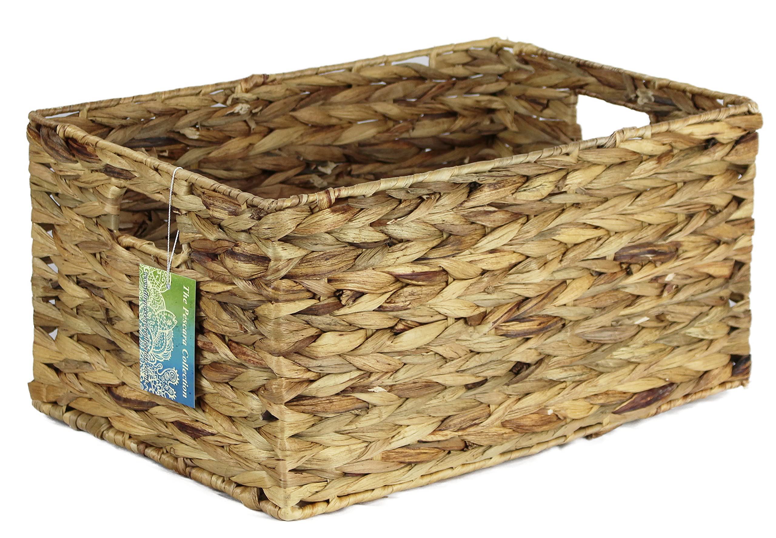 Large Rectangular Water Hyacinth baskets. Natural baskets light colour and with grey edges. Open bins for storage of shoes, toys or books and magazines (42cm, Natural)