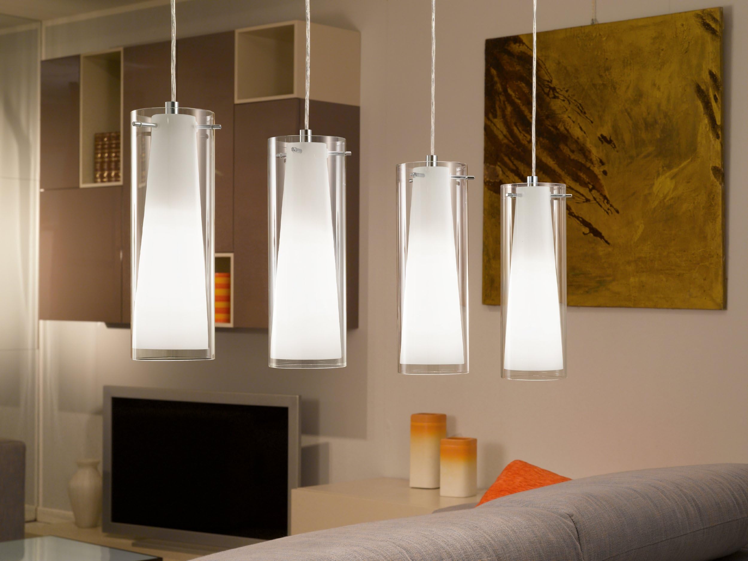 EGLO Lámpara colgante Pinto, 4 luces, material: acero, color: cromo | vidrio: transparente, opal mate, blanco, casquillo: E27