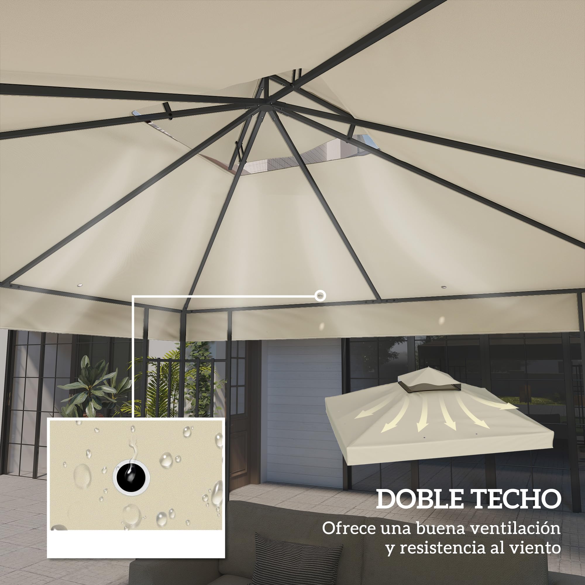 Outsunny Techo de Repuesto para Cenador 3x3 m Techo Doble Crema | Cubierta de Repuesto, Orificios de Drenaje, Protección UPF30+, SOLO Toldo de Recambio para Pabellón Gazebo