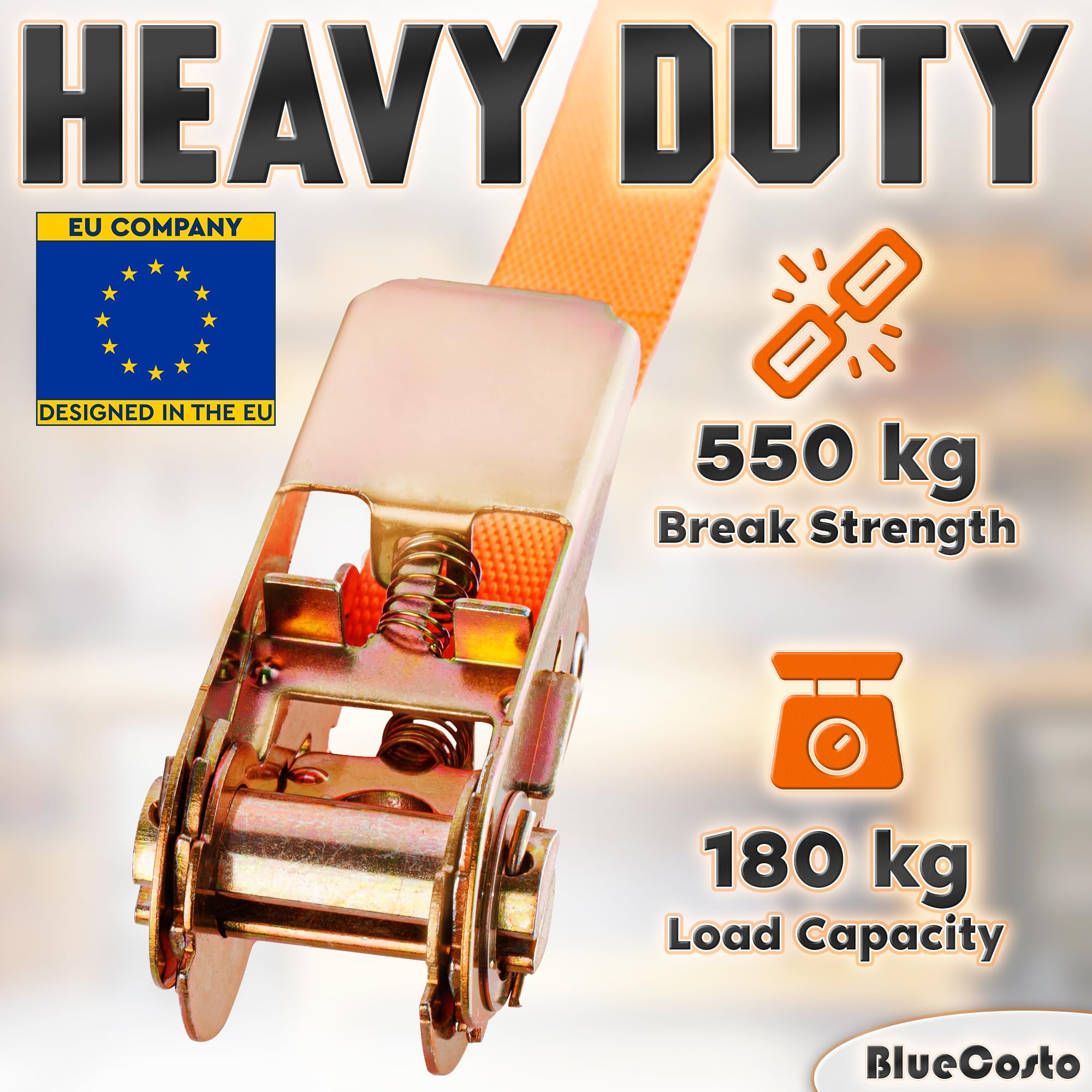 Premium Ratchet Straps - 4 Pack, Orange - 4 Meters Racheting Lashing Straps - Heavy-Duty 400 lb Load Capacity, 1200 lb Break Strength