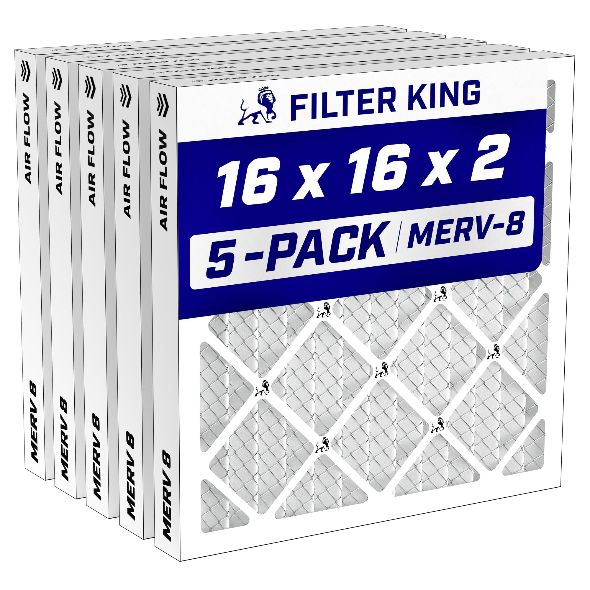 Filter King 16x16x2 Air Filter MERV 8, AC Furnace Filters (5-Pack)