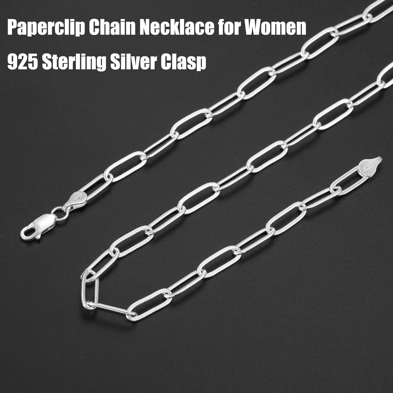 Hadoken 925 Sterling Silver Clasp 3/4/5mm Paperclip Link Chain Necklace for Women Diamond Cut 16/18/20/22/24/26/30 Inch - Image 5