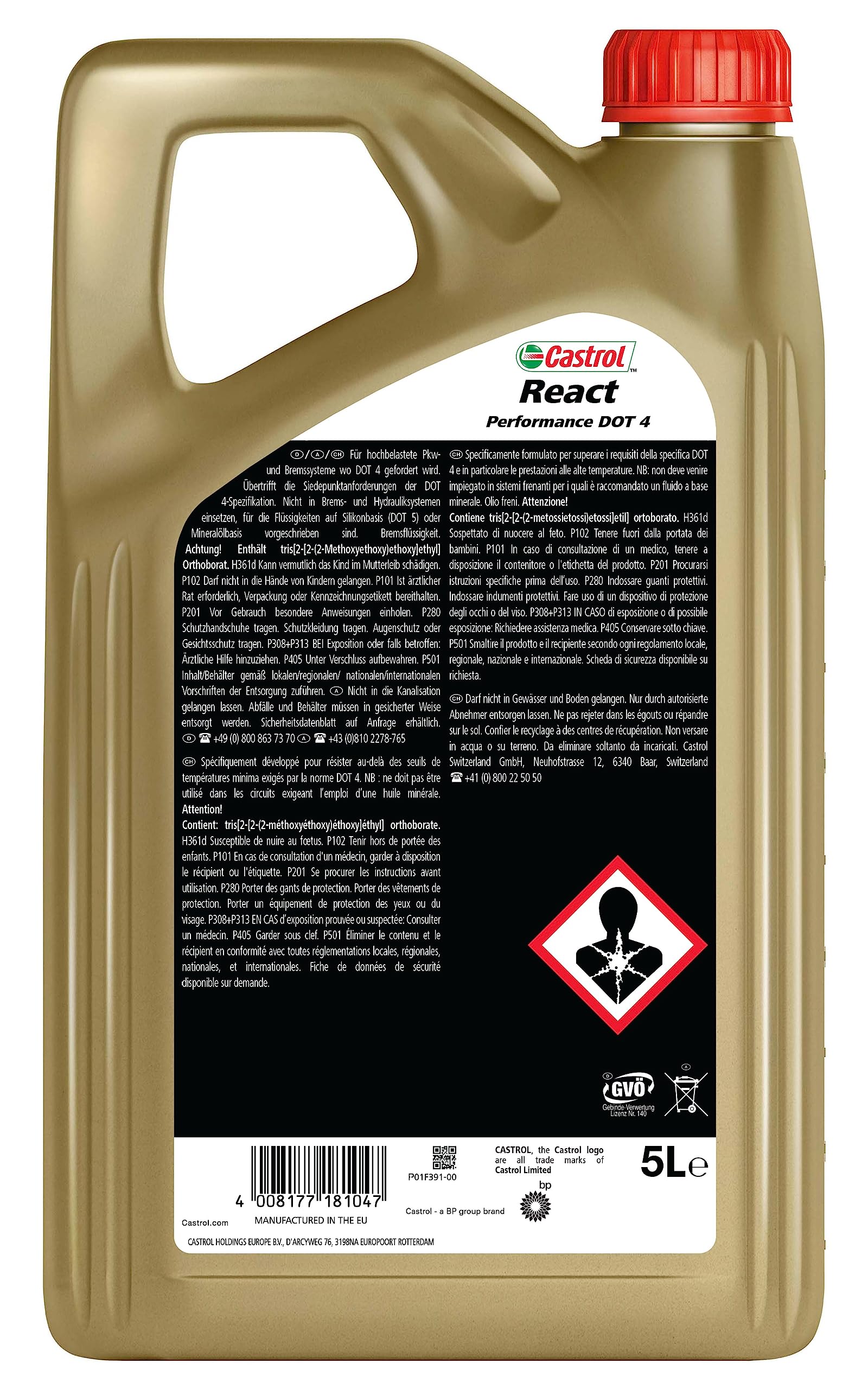 Castrol React Performance DOT 4 Bremsflüssigkeit, 5L