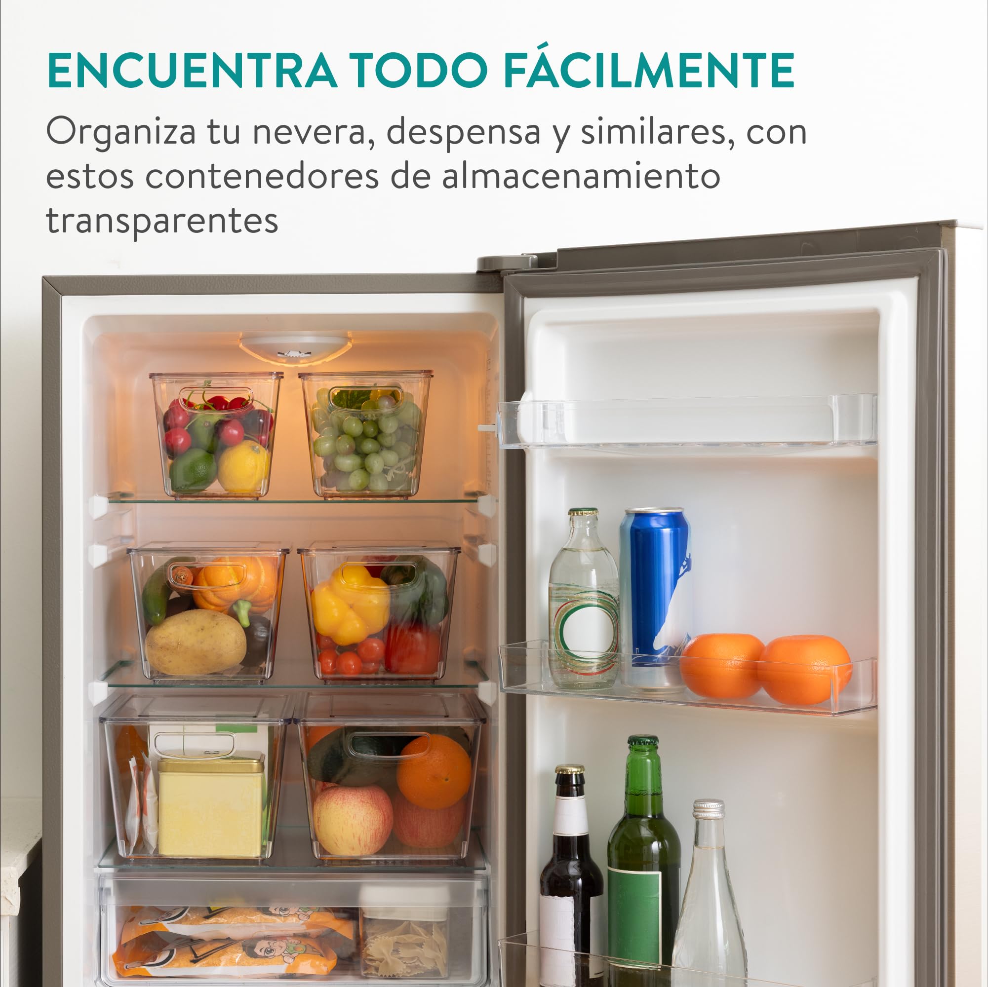 Navaris Cajas Organizadoras para Nevera - Set 6x Caja Transparente con Tapa en Tres Tamaños para Frigorífico Despensa Cajones Baño - Organizador de Cocina