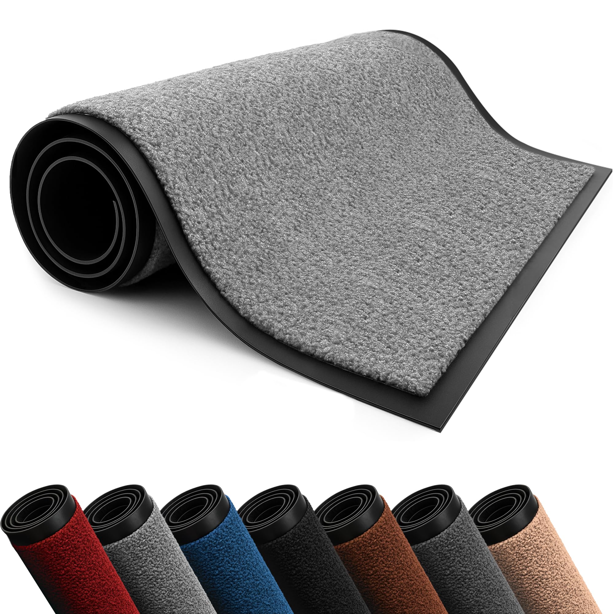Lexell Door Mats Indoor, Highly Absorbent Washable Doormat, Heavy Duty Non-Slip Rubber Backed Floor Mats for Front & Back Door (Grey, 60 cm x 90 cm)