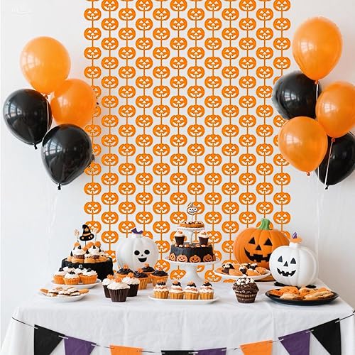 Miniatura 5 de Decoraciones de Fiesta de Halloween y Acción de Gracias - 2 Paquetes de Cortinas de Serpentinas de Flecos de Papel Aluminio de Calabaza Naranja para