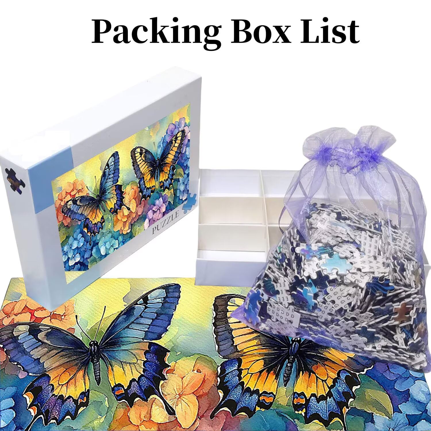 J-397 Puzzle 1100 puzzle dla dorosłych, wymagająca zagadka, prezent 87 x 42 cm, puzzle dla całej rodziny, prezenty dla kobiet i mężczyzn, temat: motyl haft kwiaty j-397