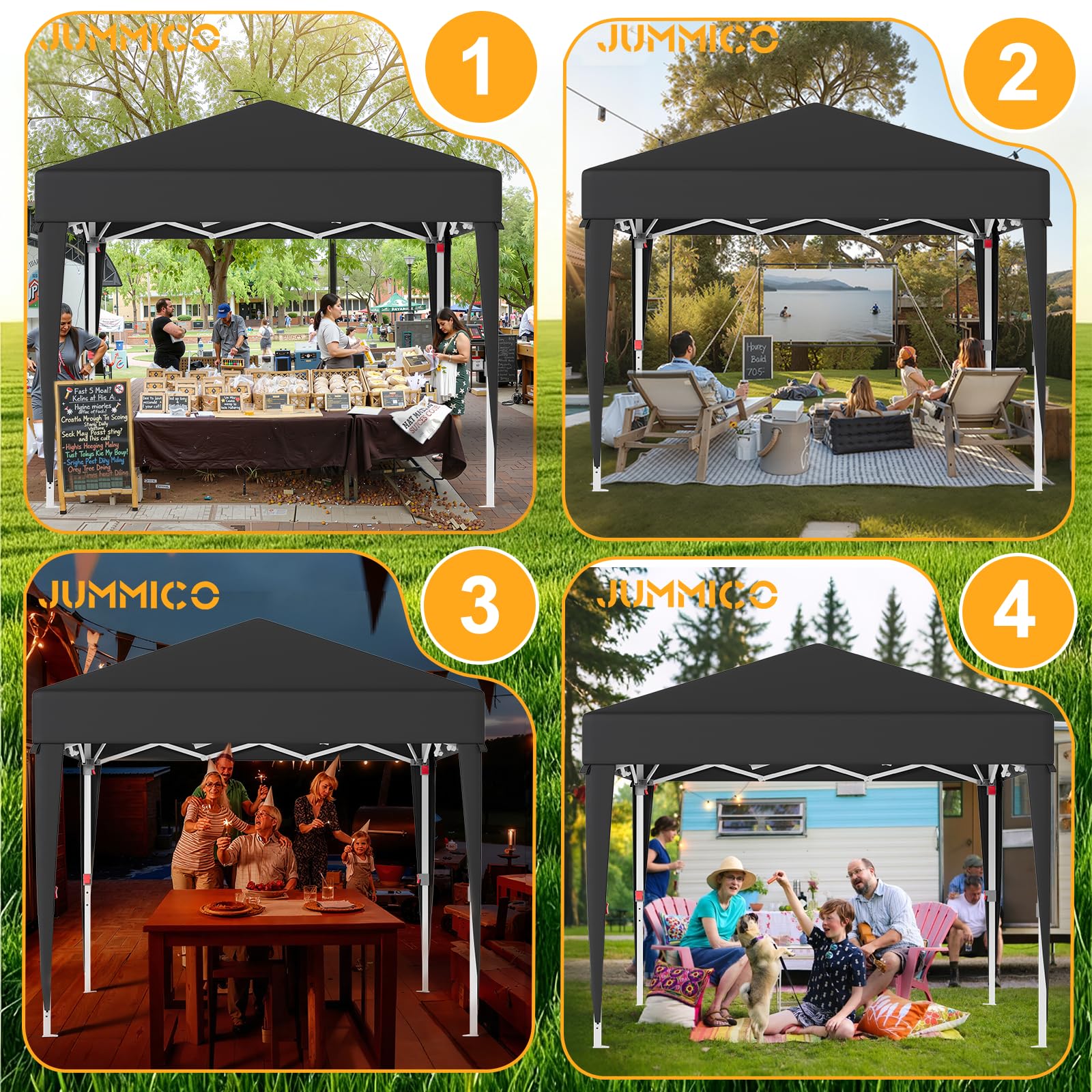 JUMMICO Gazebo Pieghevole 3x3 Piegatura e Riposizione Facili Protezione Anti-UV Altezza Regolabile Impermeabile e Stabile Ideale per Giardino, Campeggio, Feste e Altro Ancora Grigio