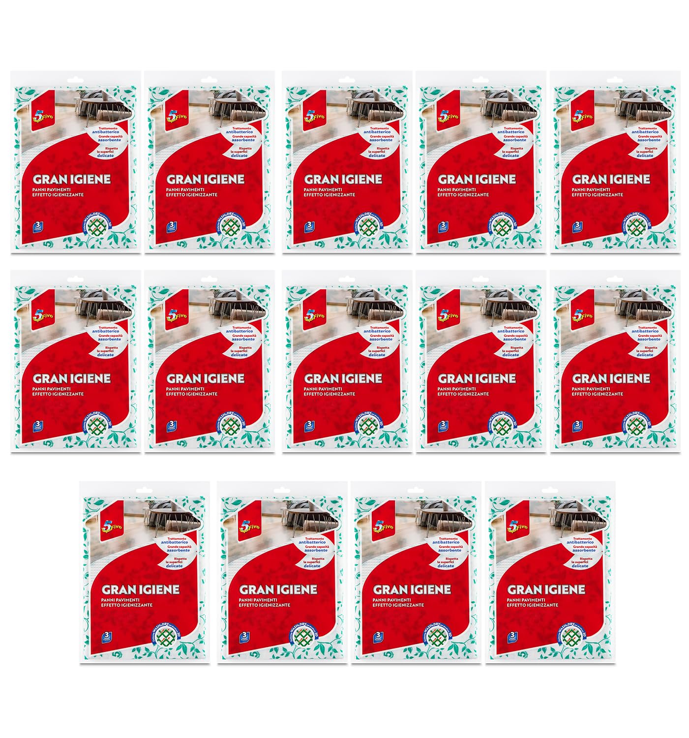 SUPERFIVE, Gran Igiene, Panno Pavimenti con Trattamento Antibatterico, Panno in Microfibra 3 Panni x 14 Pack (42 Pezzi)