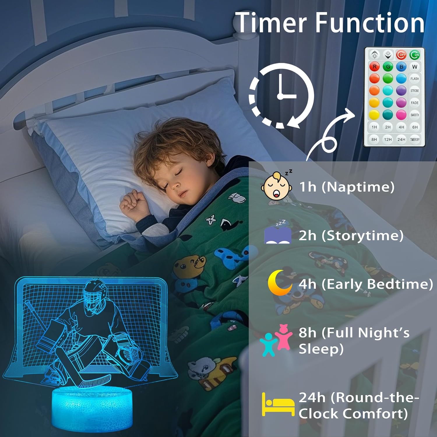 Hockey Night Light, Hockey Goalie Gifts, 3D Illusion Lamp with Remote Control, 16 Colors Changing, RGB Flashing Mode, Timer and Dimmable, Hockey Gifts for Boys Christmas Decor - Image 7