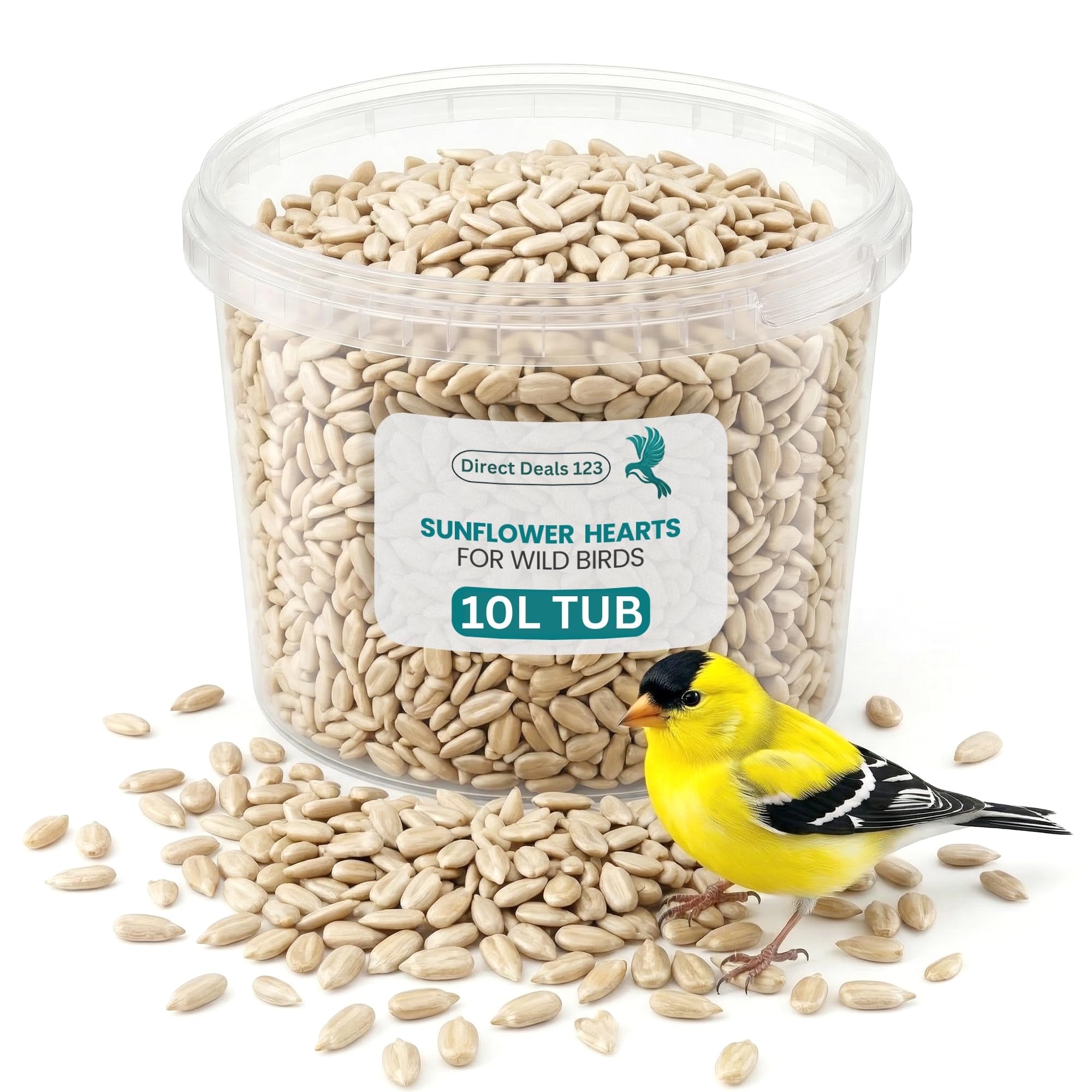 (10L Tub) Sunflower Hearts for Wild Birds Food - 100% Natural, High Energy Sunflower Seeds No Husk No Waste for Parrots, Robin, Dove, Sparrows & Garden Birds, All Season Feed Rich in Fats and Fibre — image 1