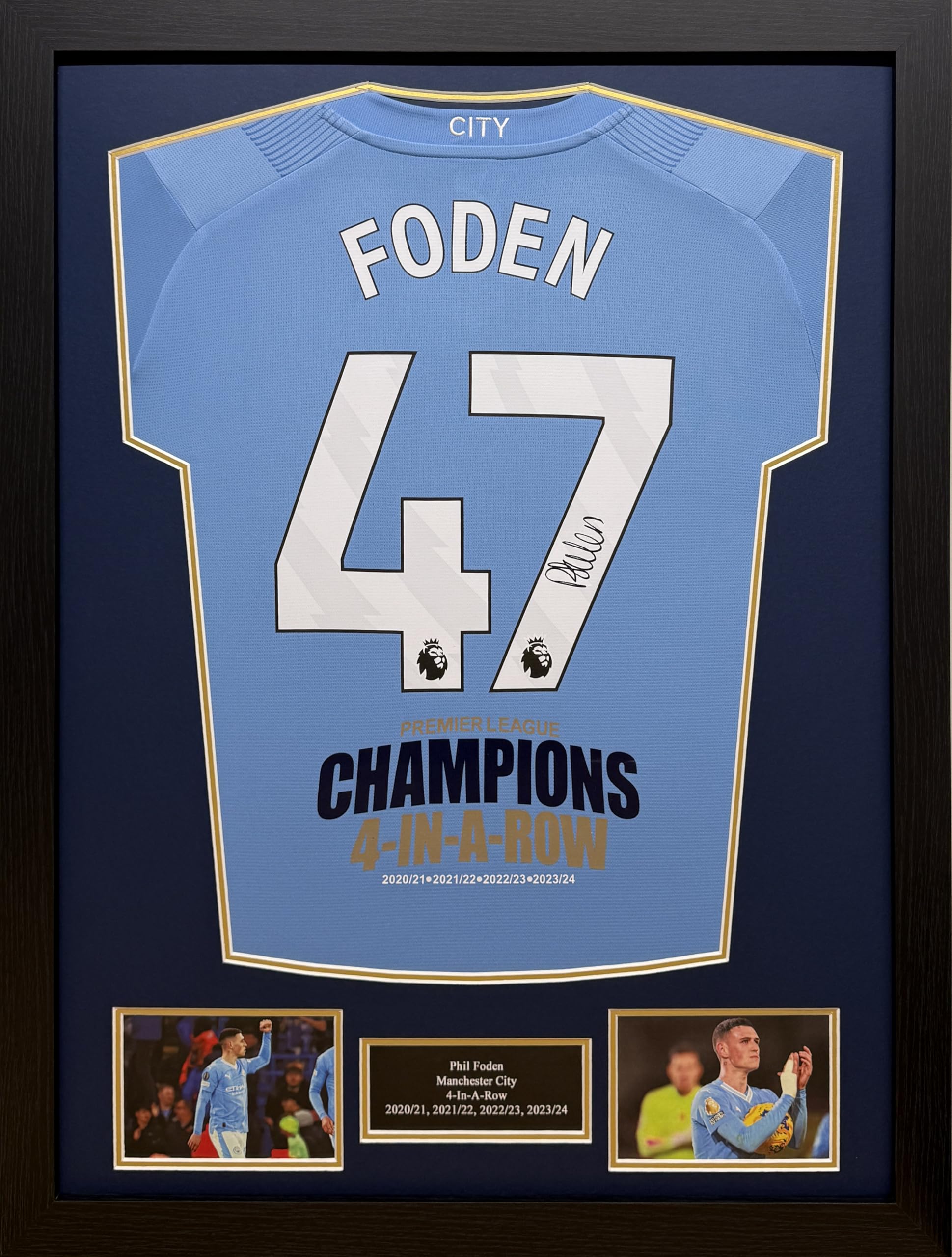 Allstarsignings Framed Phil Foden Signed Manchester City 2023/24 Shirt Blue
