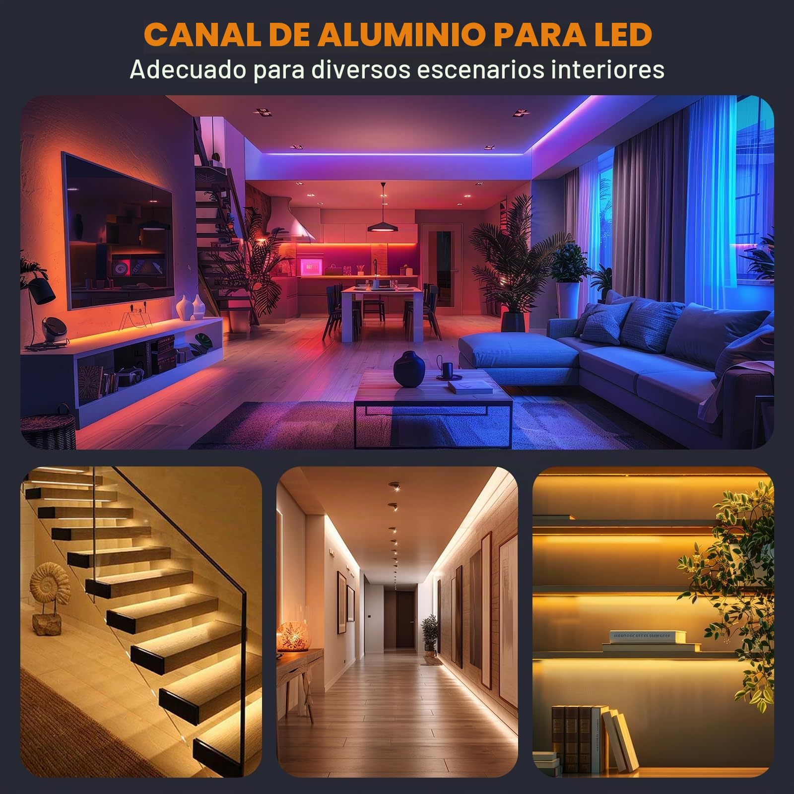 Chesbung Perfil Aluminio Tira LED, 1m Perfil de Aluminio para LED Forma de U, Canal de aluminio LED y Difusor, con Conector de Esquina, Adhesivo, Tapas finales, Clips de Montaje (6Pcs-1M-U)