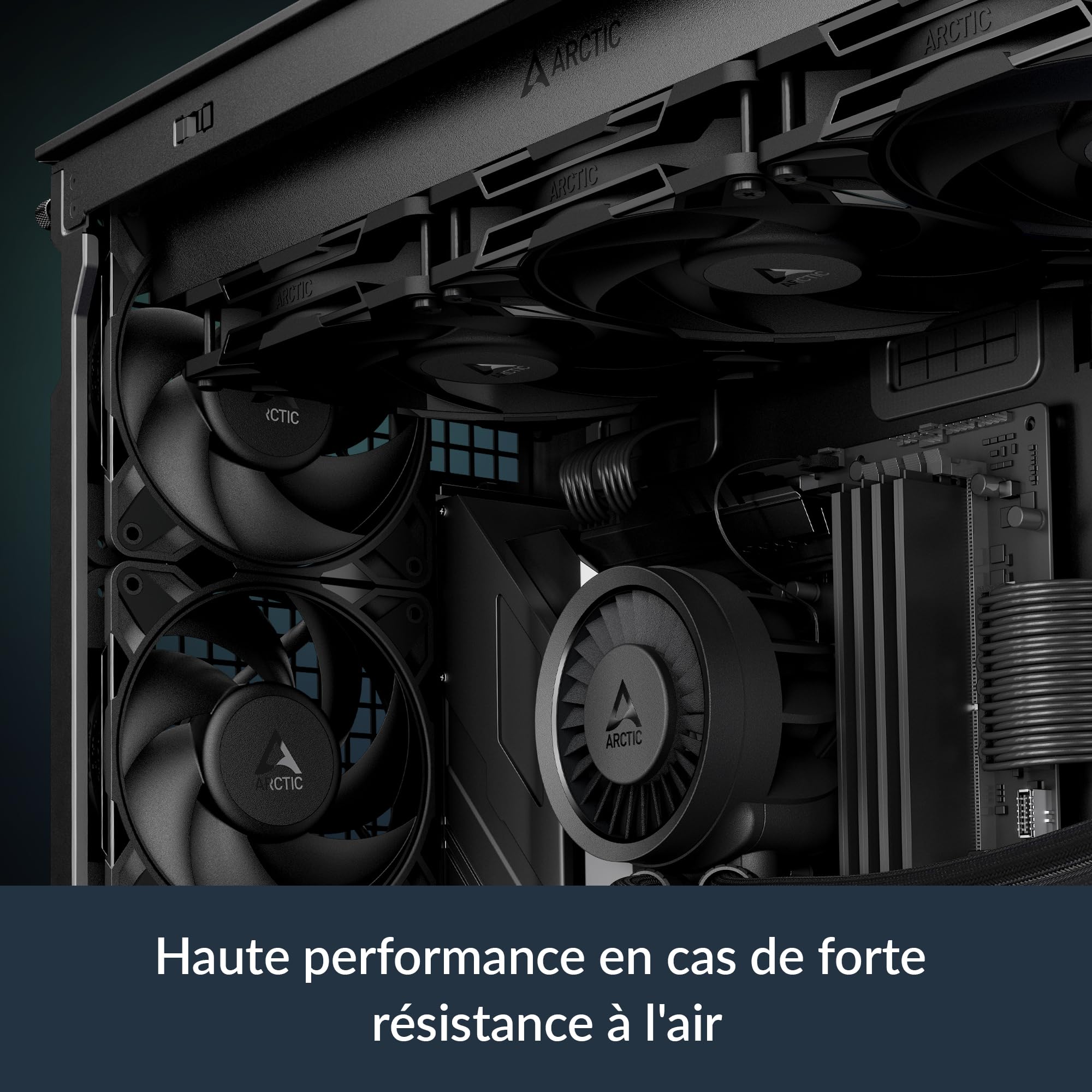 ARCTIC P12 Pro PST (5 Piéces) - Ventilateur Puissant et Haut de Gamme, Ventilateur PWM 120 mm avec Câble Répartiteur en Y, 600-3000 rpm, 0 rpm <5% PWM, Palier à dynamique des fluides, 4 Broches - Noir