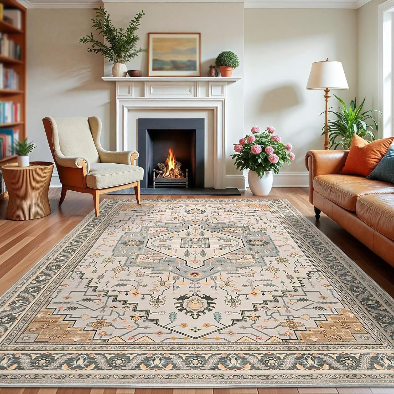 Tapis de sol lavable pour cuisine et couloir style vintage marron et beige