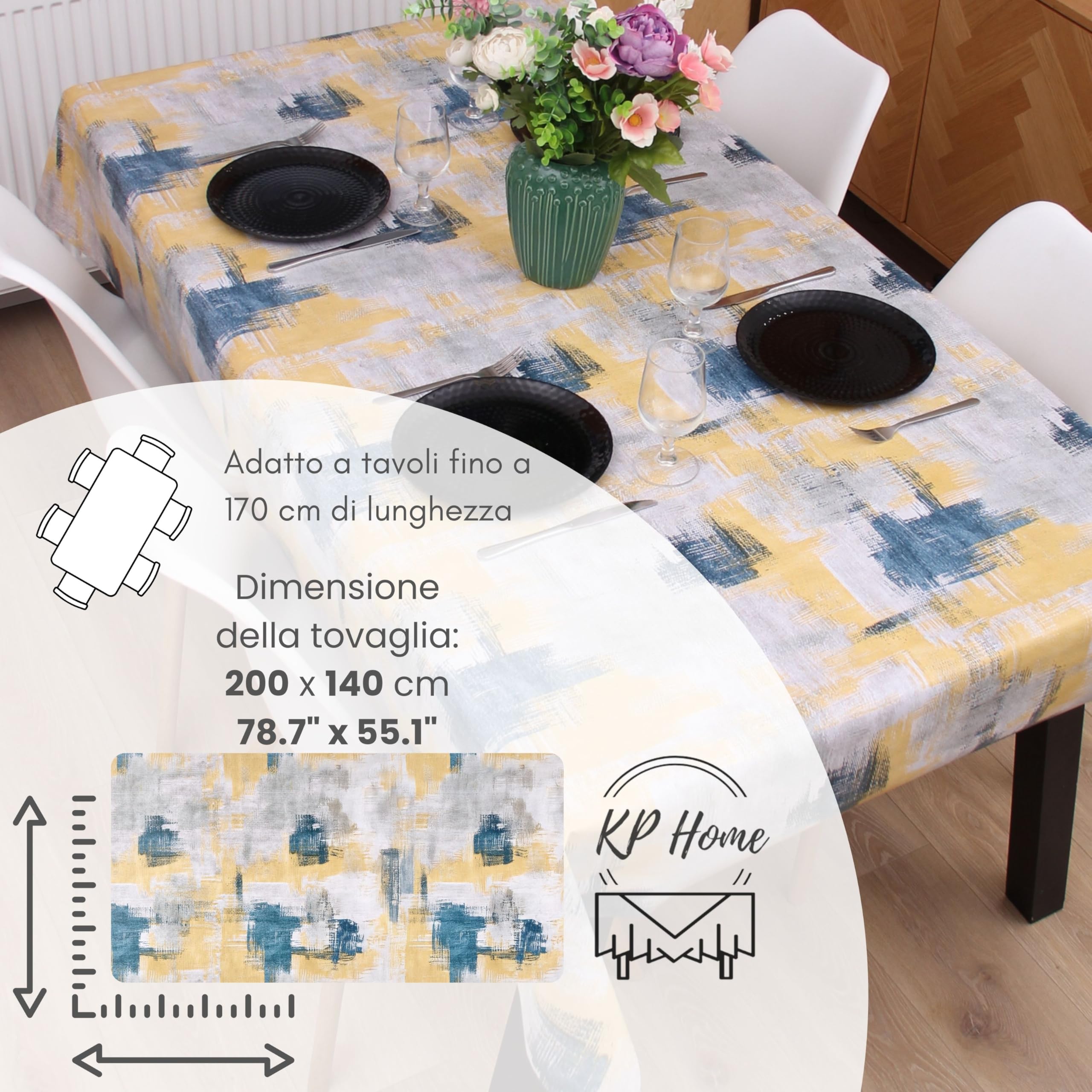 KP Home Tovaglia Plastificata Rettangolare 250x140cm, Crema Beige Tovaglia Cerata per Tavolo da 8 Posti, Interni ed Esterni, in PVC Facile da Pulire, Impermeabile, con Motivo Linee a Trattino