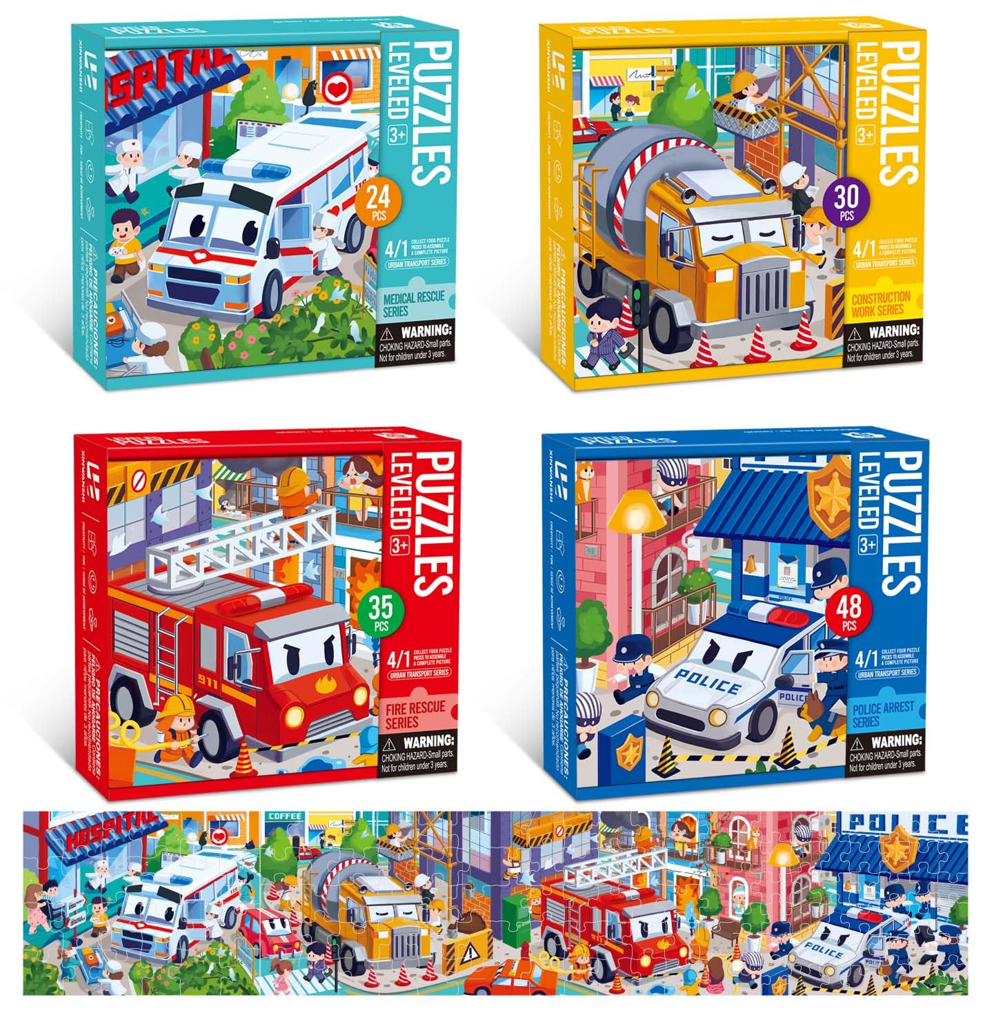 Puzzles for Kids Ages 3-8 Year Old，4 Pack 4 in 1 Progressive Jigsaw Puzzles (24/30/35/48 Pieces) for Toddlers & Children，Educational Floor Puzzles for