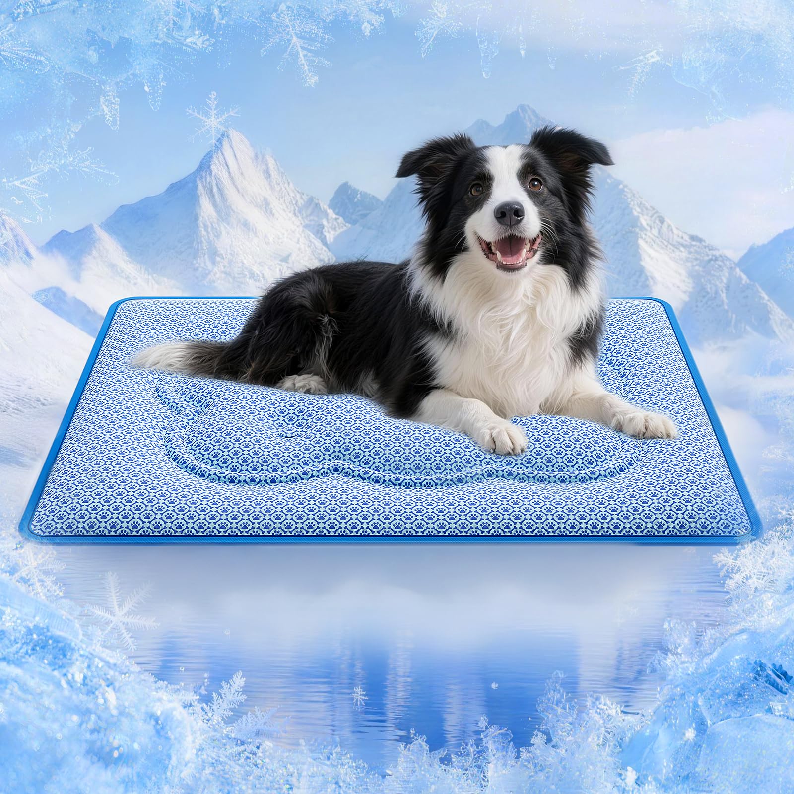 Kühlmatte für Hunde, 88x66cm Kühlmatte Hund Selbstkühlend mit PCM und Thermochromer Technologie für groß Hunde, doppelseitige, Q-Max > 0.5, Verdickt Waschbar ungiftig Kühldecke Hund - Blau