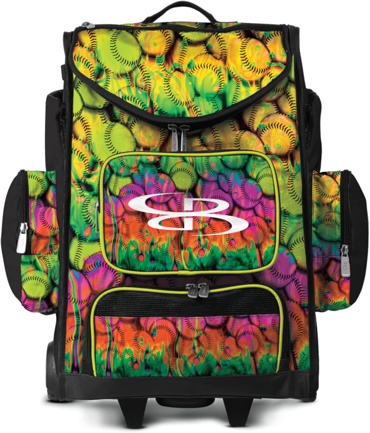Boombah Ultrapack Hybrid Rolling Bat Bag - Wheeled & Backpack Version - Softball Neon Ballpark Multi