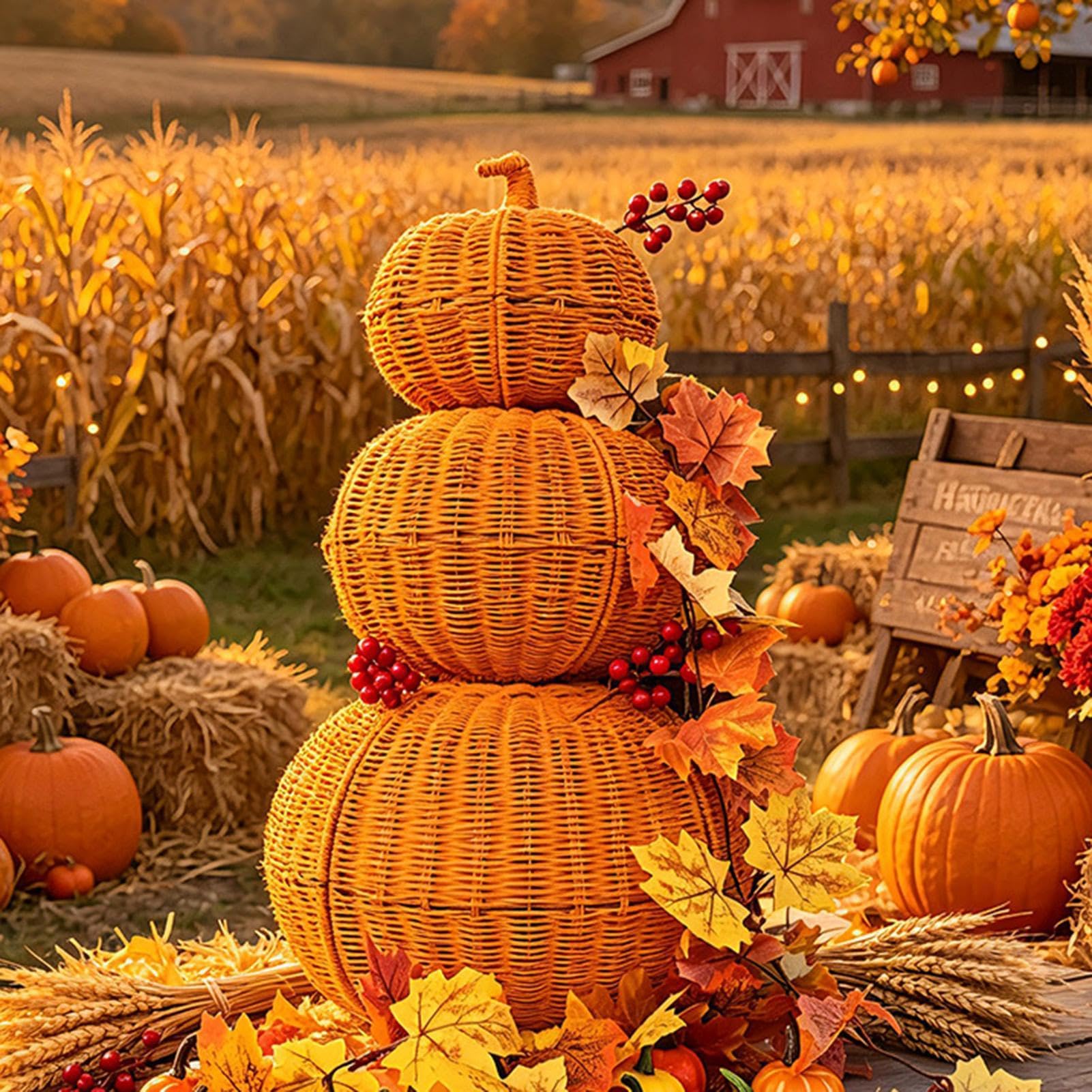 Genérico Calabaza Halloween Tejida A Mano Artesanal Plegable Espeluznante