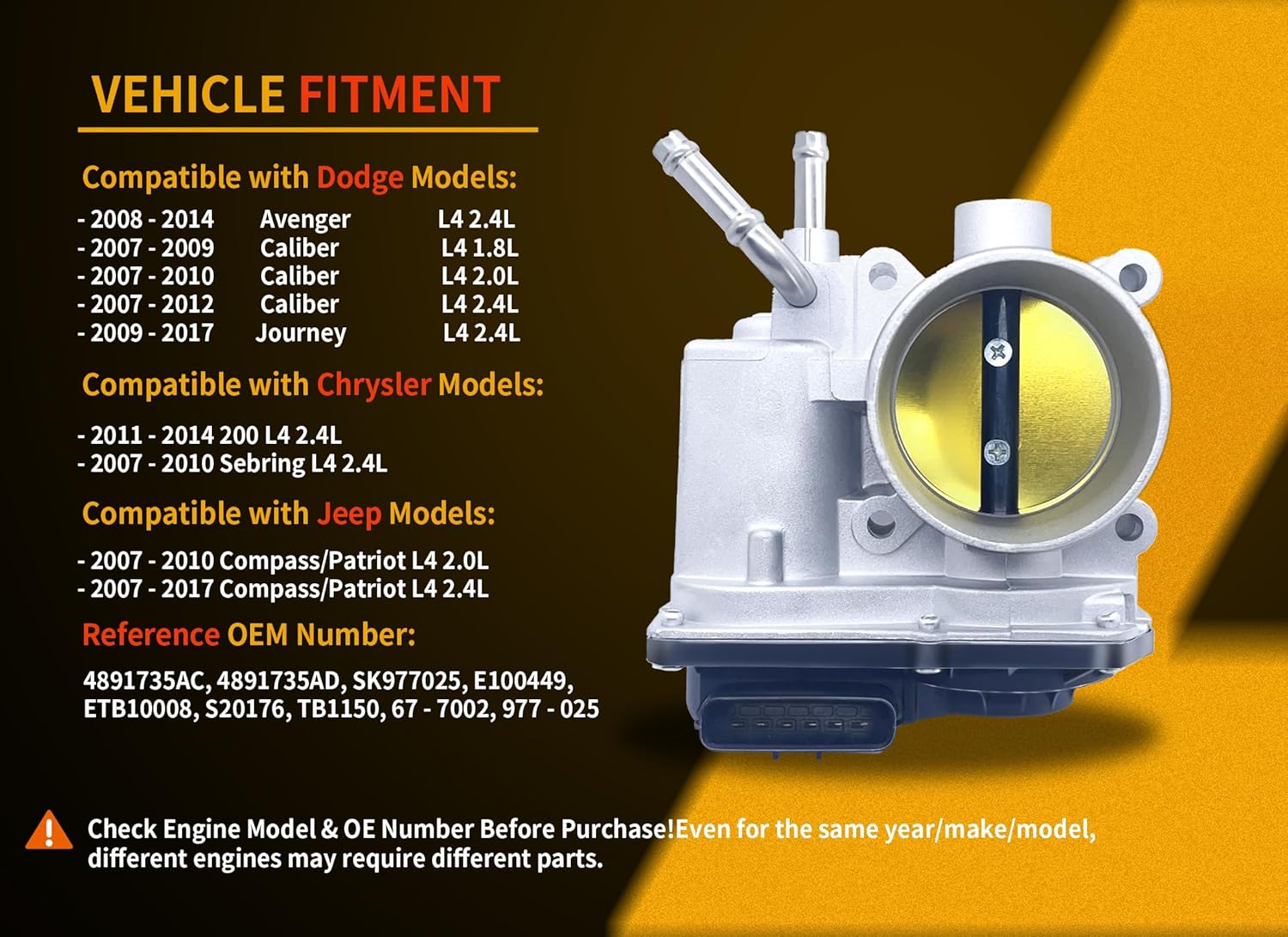 Electronic Throttle Body Assembly Compatible with Toyota Corolla 2005-2009, Matrix 2005-2008, Pontiac Vibe 2005-2008, L4 1.8L 1794cc Replaces#20126 220300D031 22030-22041 TB1070 22030-0D031 977-336