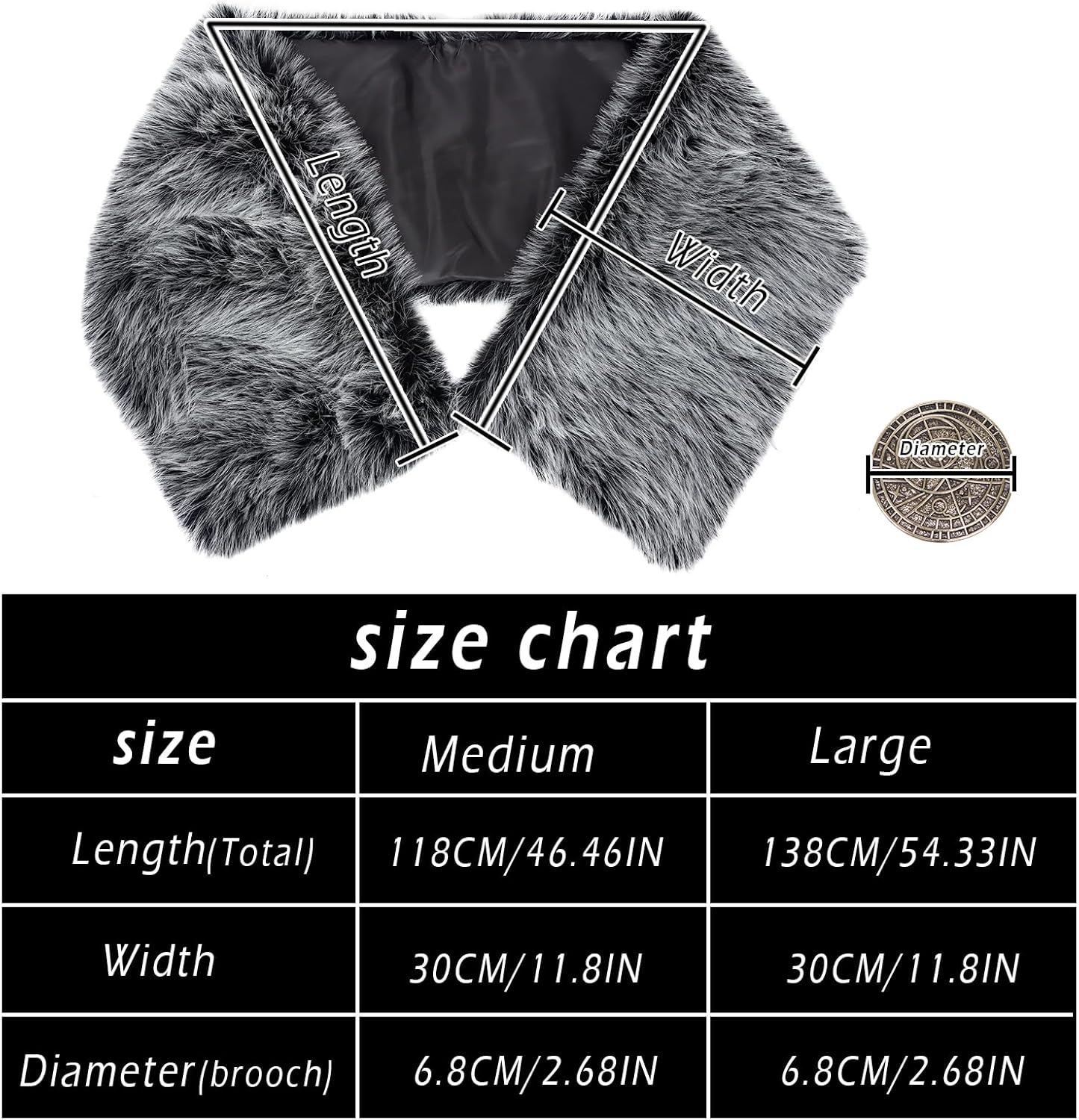 L'VOW Women Viking Faux Fur Shawl and Wrap Fur Stole with Medieval Brooch Fur Collar for LARP GoT Warrior Costume Accessories - Image 4