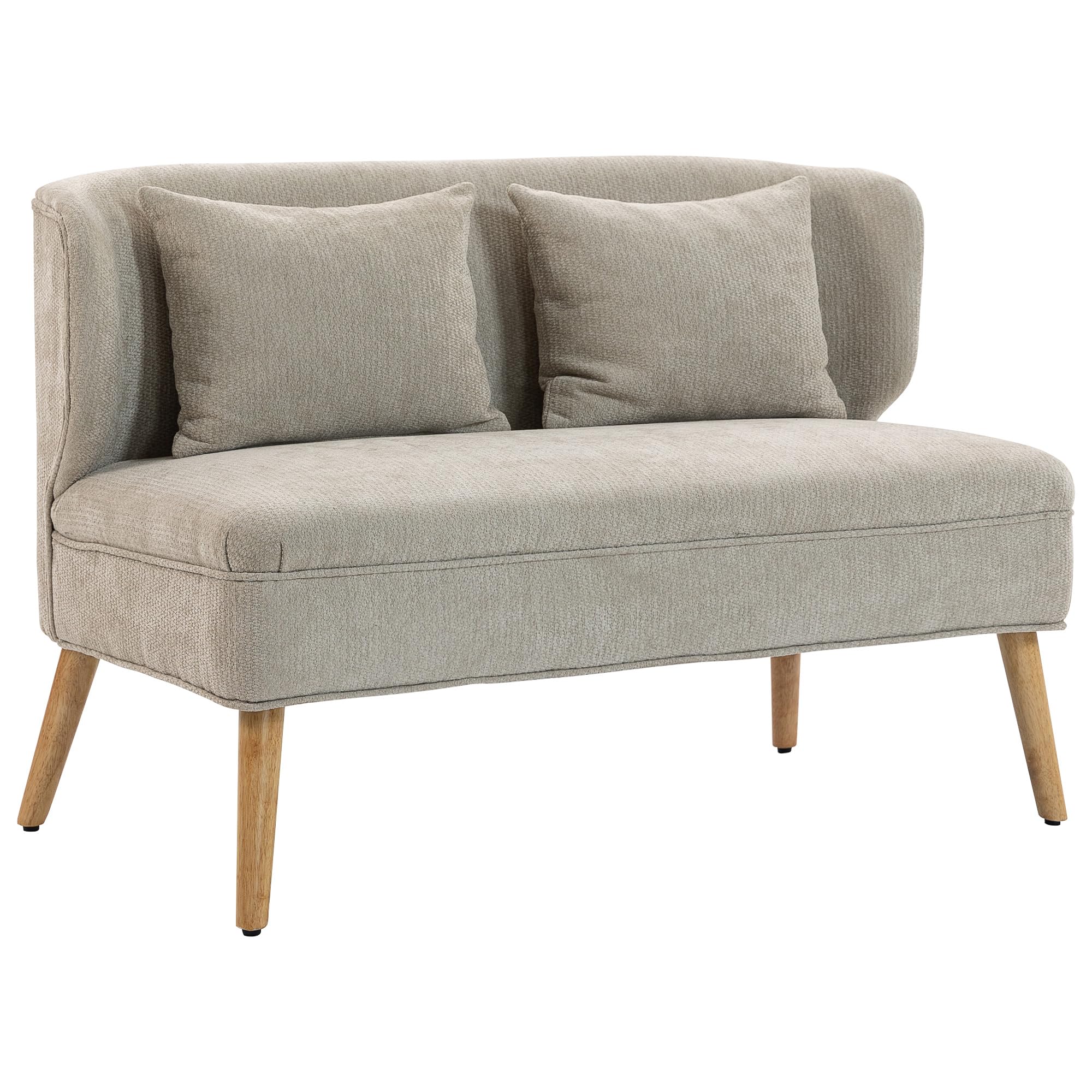 HOMCOM Sofa 2 Sitzer Kleine Couch mit Flügelrücken Doppelsofa 117 cm Beige | 2 Wurfkissen, Dick Gepolstert, Modern Polstersofa, Chenille-Optik, Holzbeine, für Kleine Räume, Wohnzimmer, Schlafzimmer